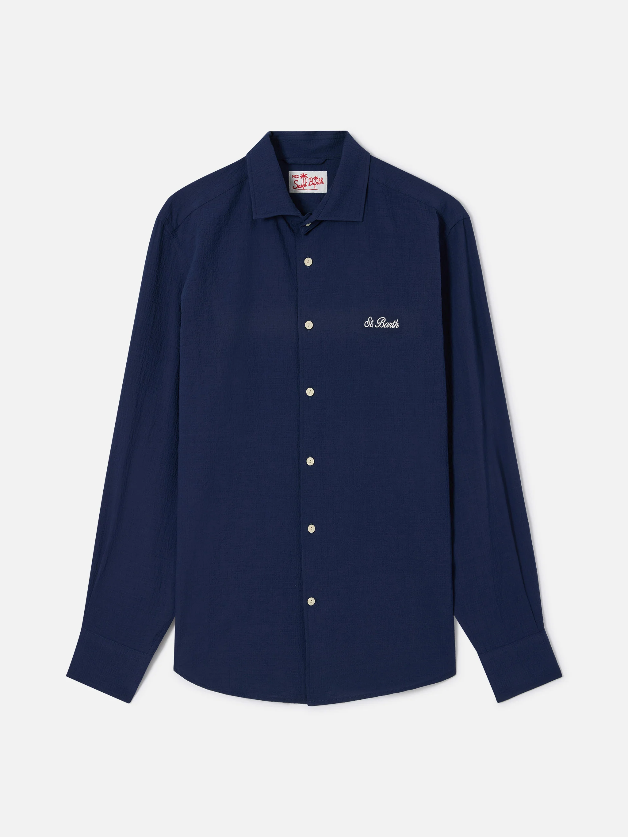 Pamplona seersucker shirt in blue with embroidery - Image 4