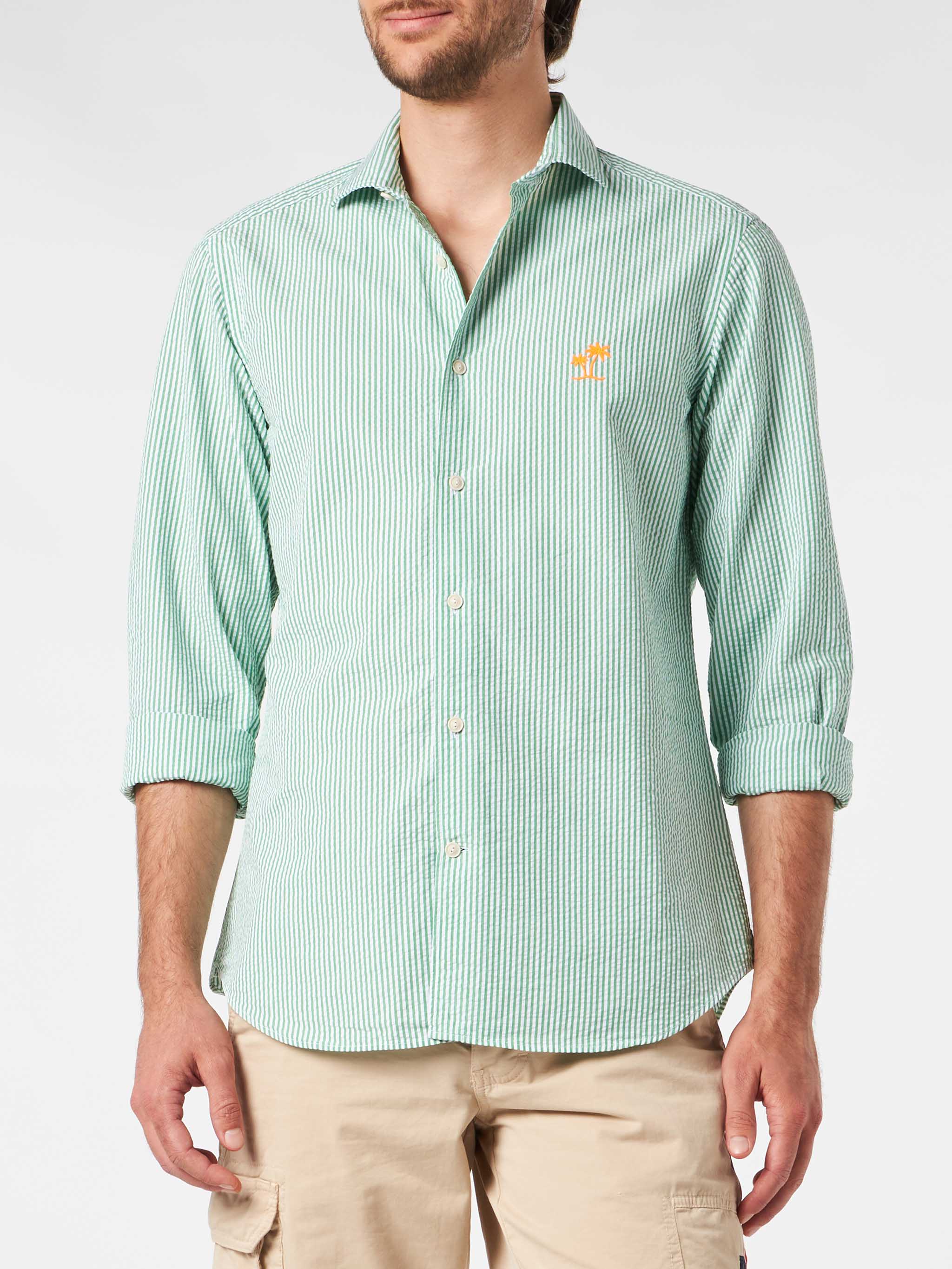 Pamplona seersucker striped shirt with embroidery