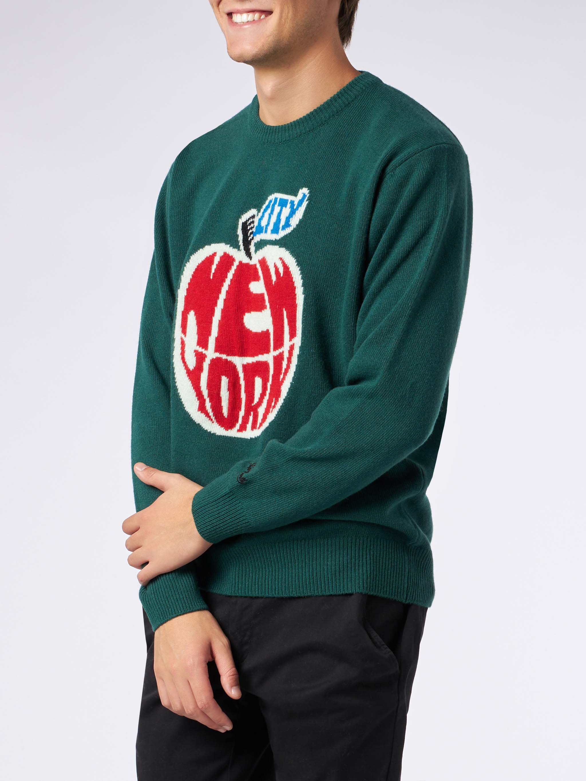 Crewneck sweater Heron with New York apple jacquard