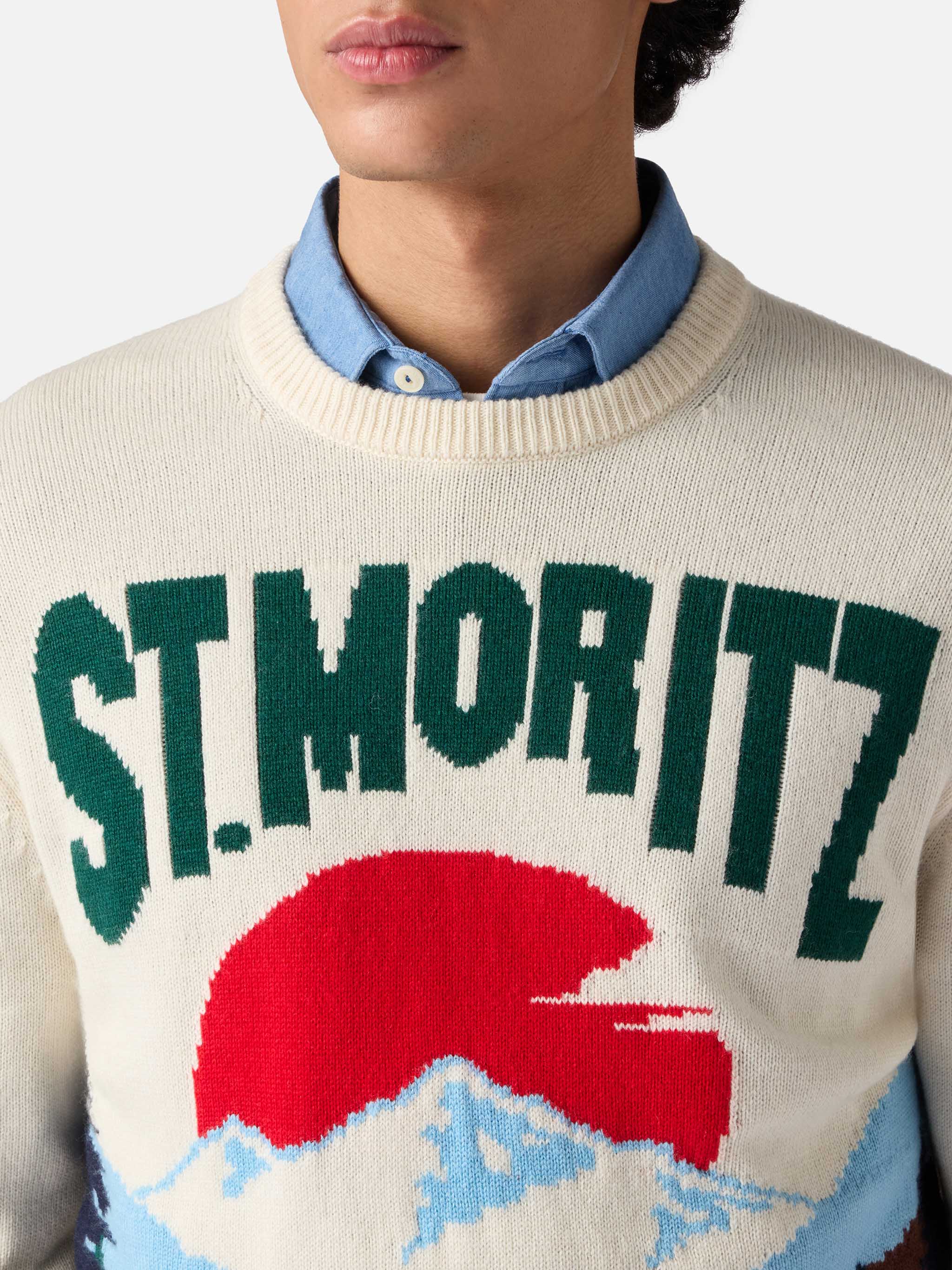 Crewneck sweater Heron with St. Moritz postcard jacquard - Image 2