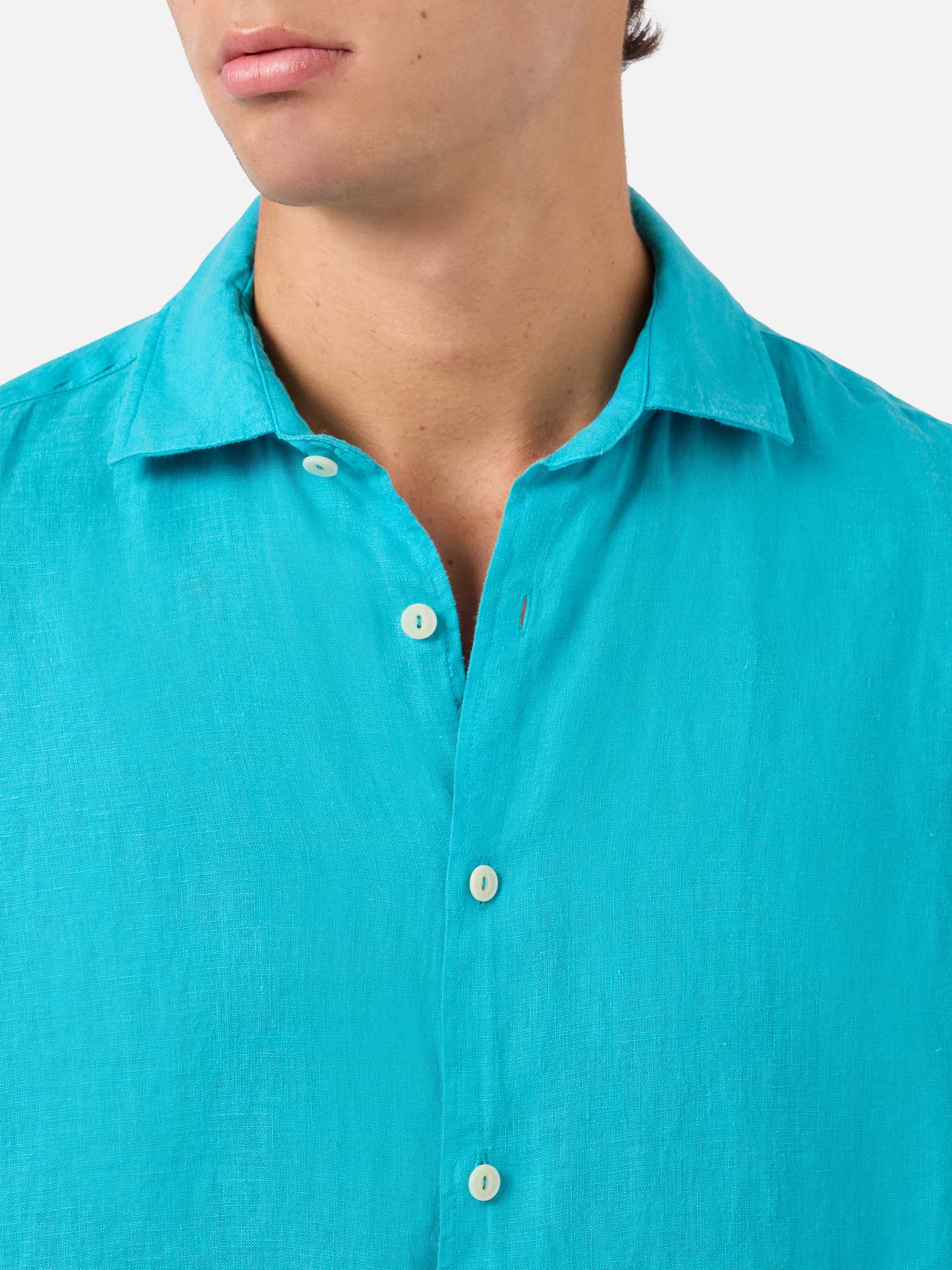 Pamplona linen shirt in teal green - Image 2