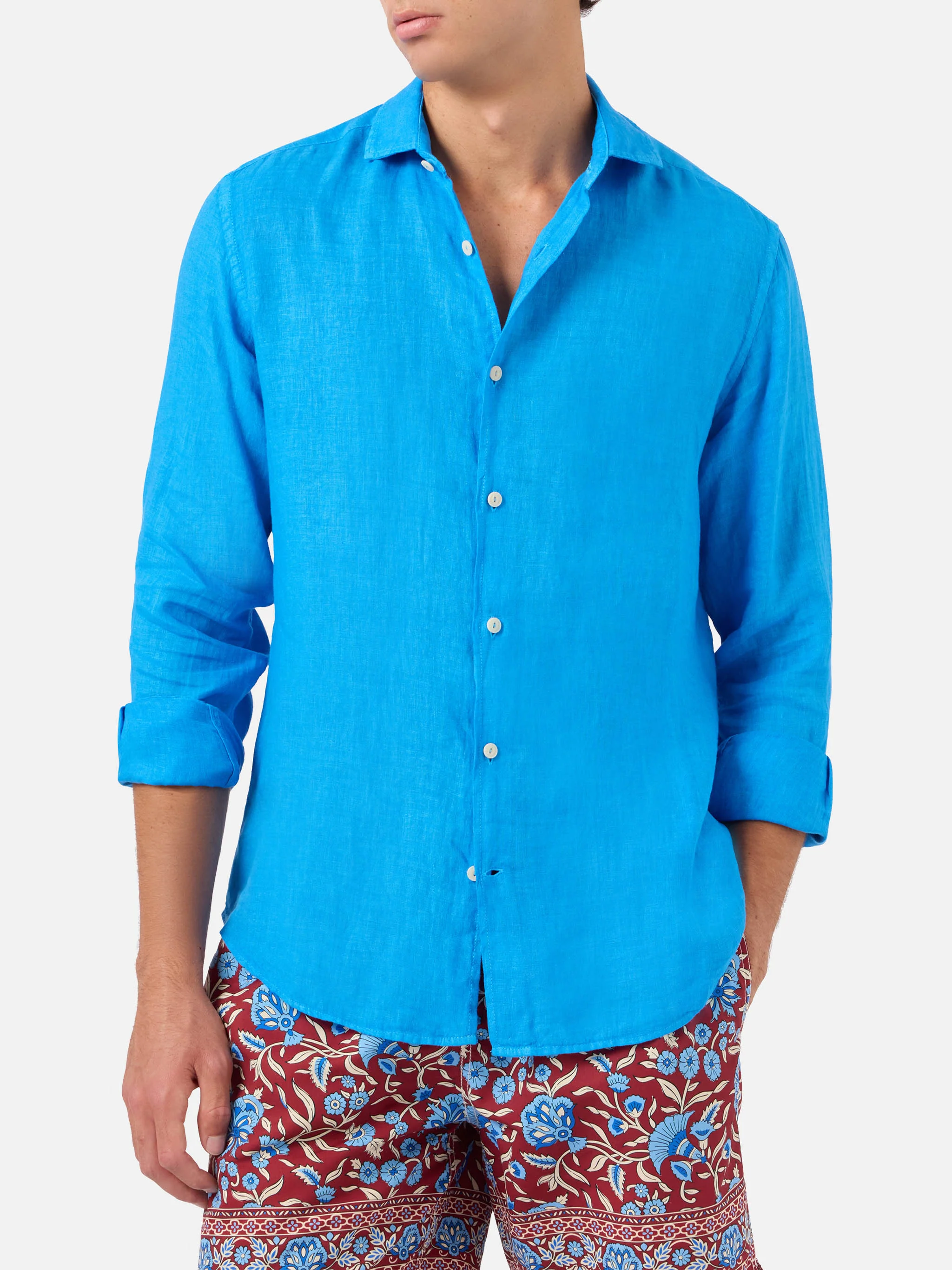 Pamplona watercolor bluette linen shirt