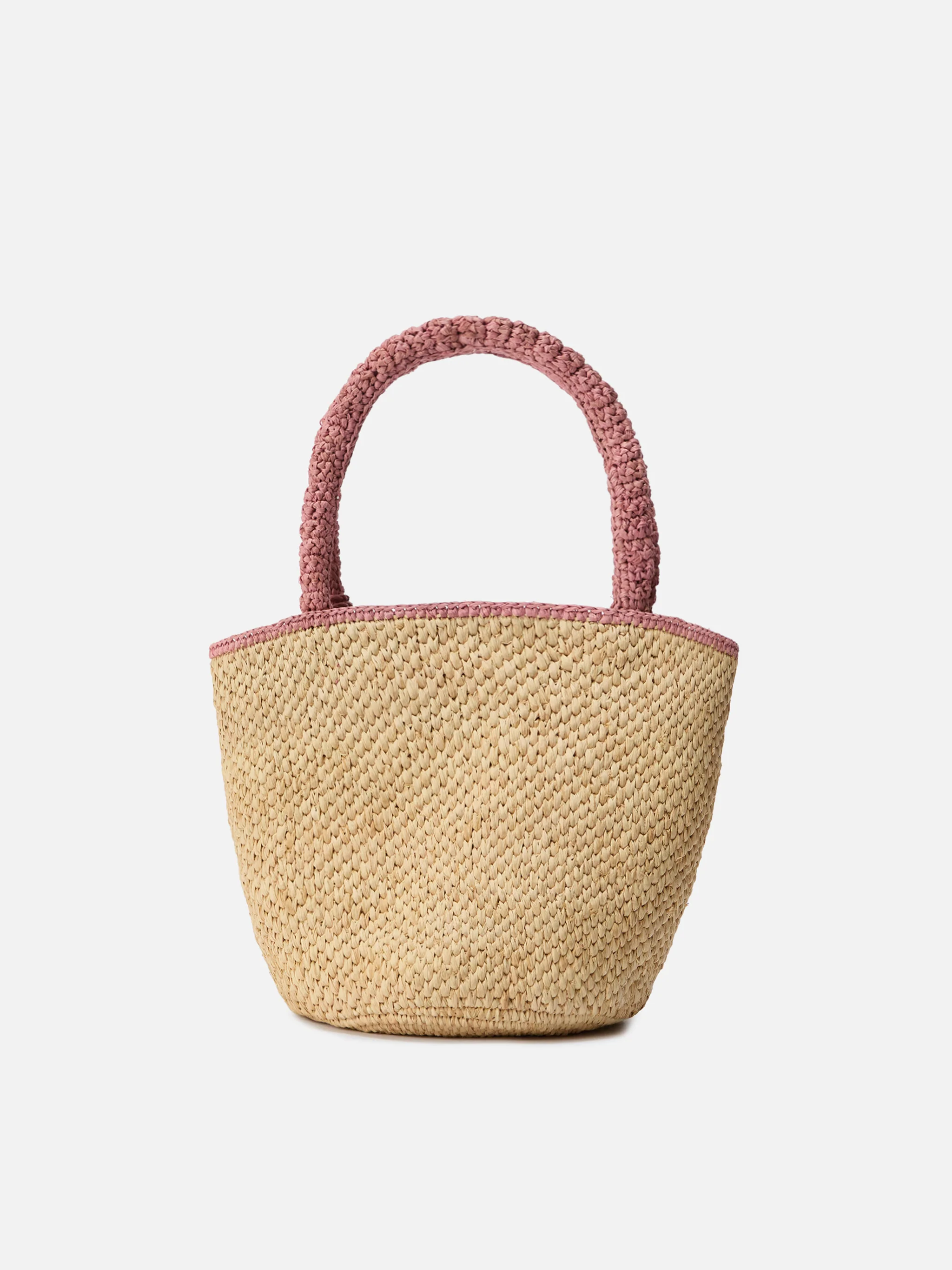 Marcy medium raffia bag with pink details and embroidered logo - Image 3