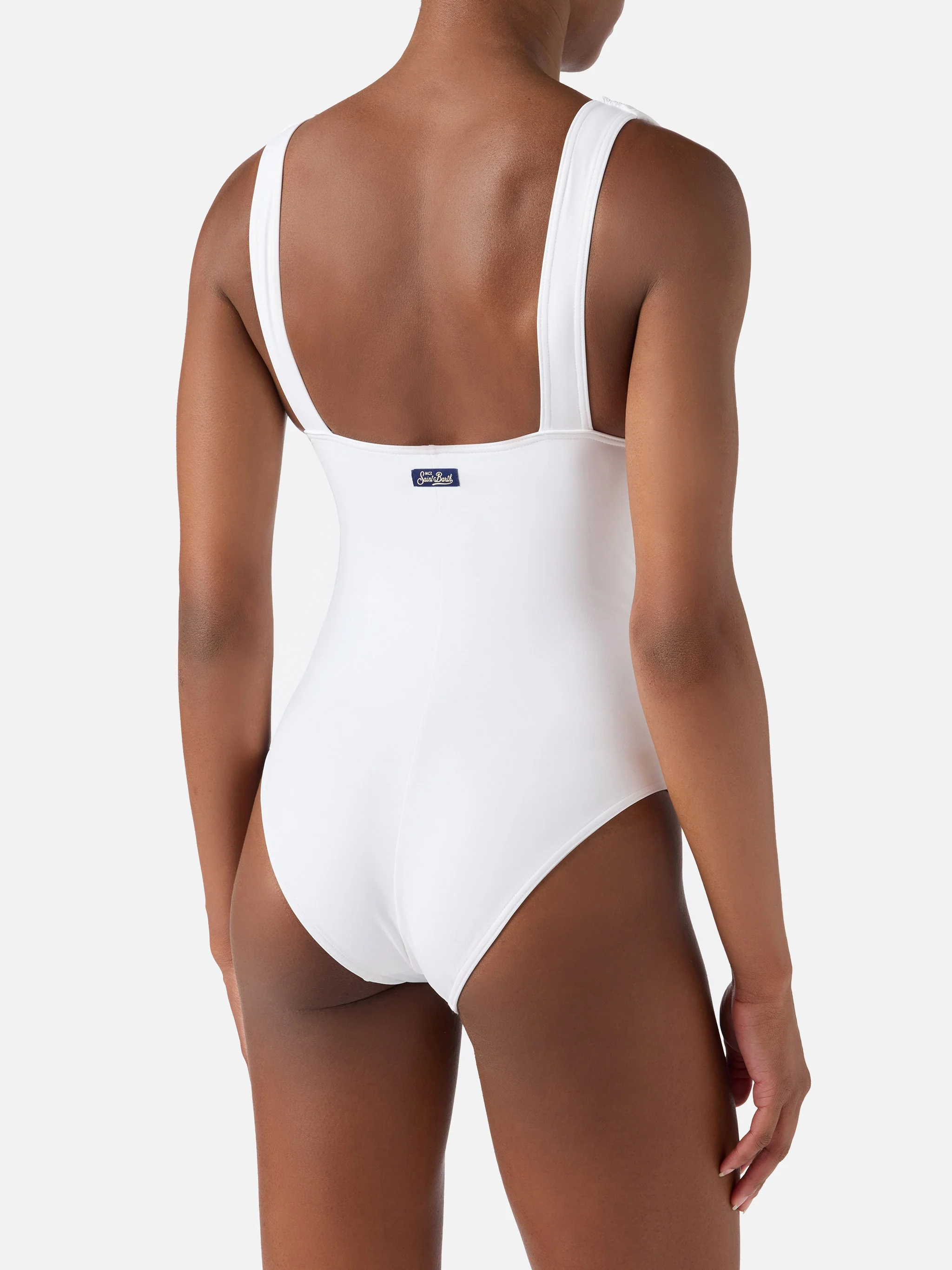 Mavi one-piece swimsuit with deep V neckline in solid white - Image 3