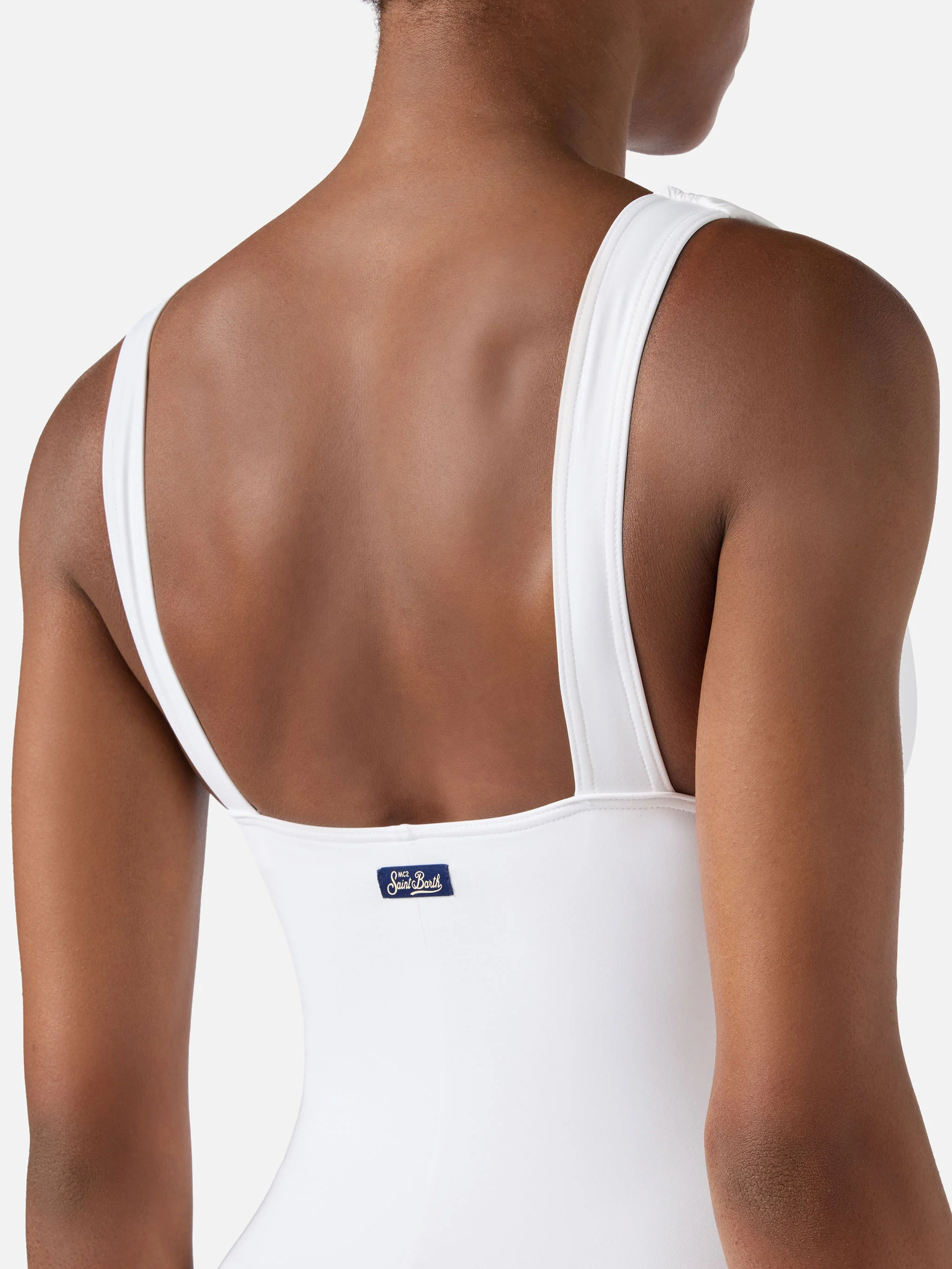 Mavi one-piece swimsuit with deep V neckline in solid white - Image 4