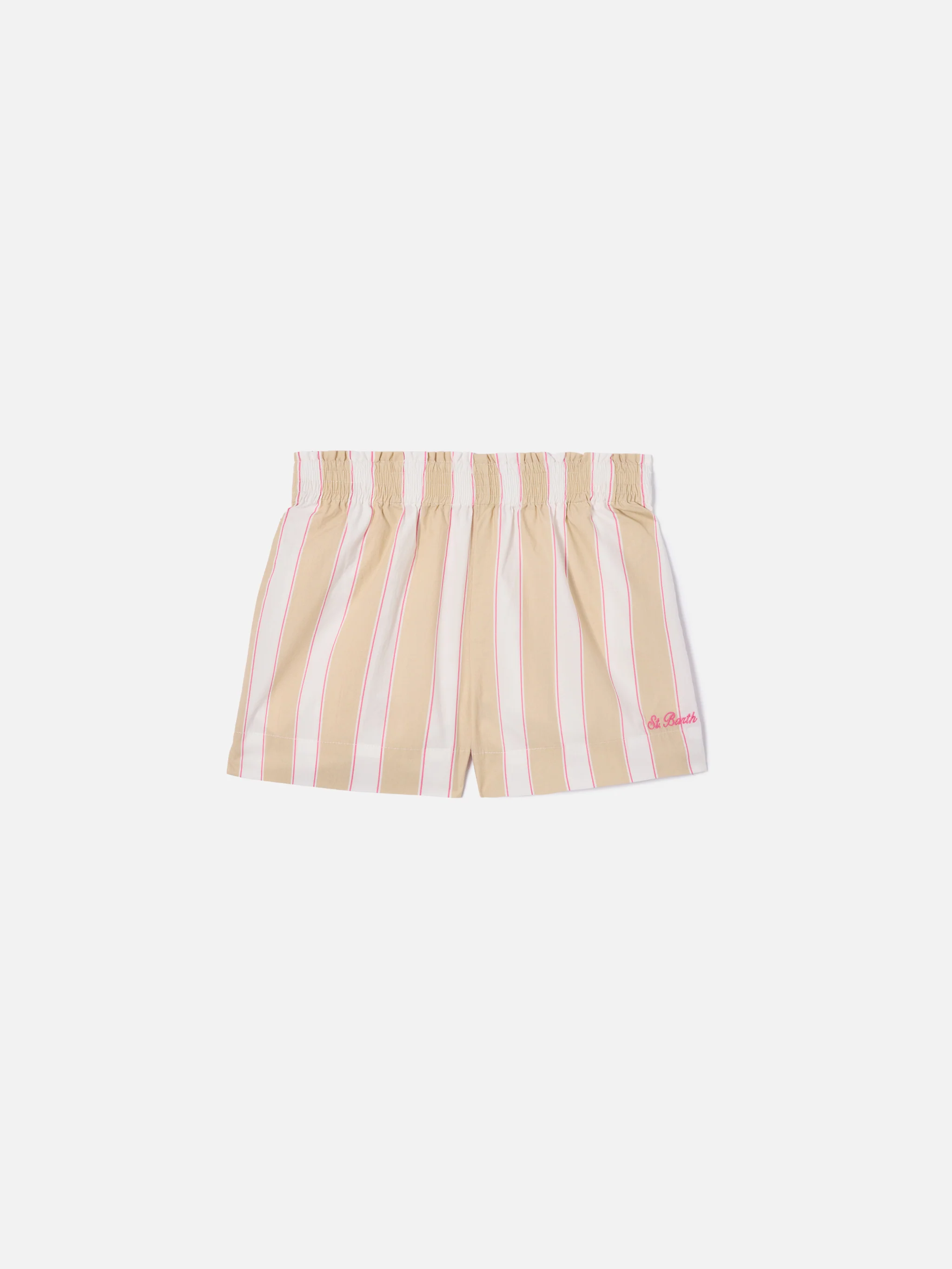 Meave Jr cotton poplin shorts with beige, white and pink stripes