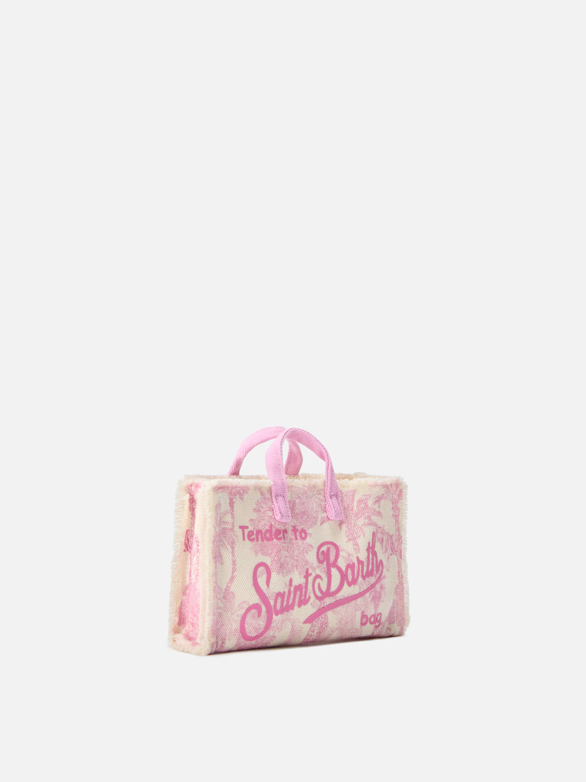 Micro Phone canvas bag with pink toile de jouy print and contrasting logo - Image 3