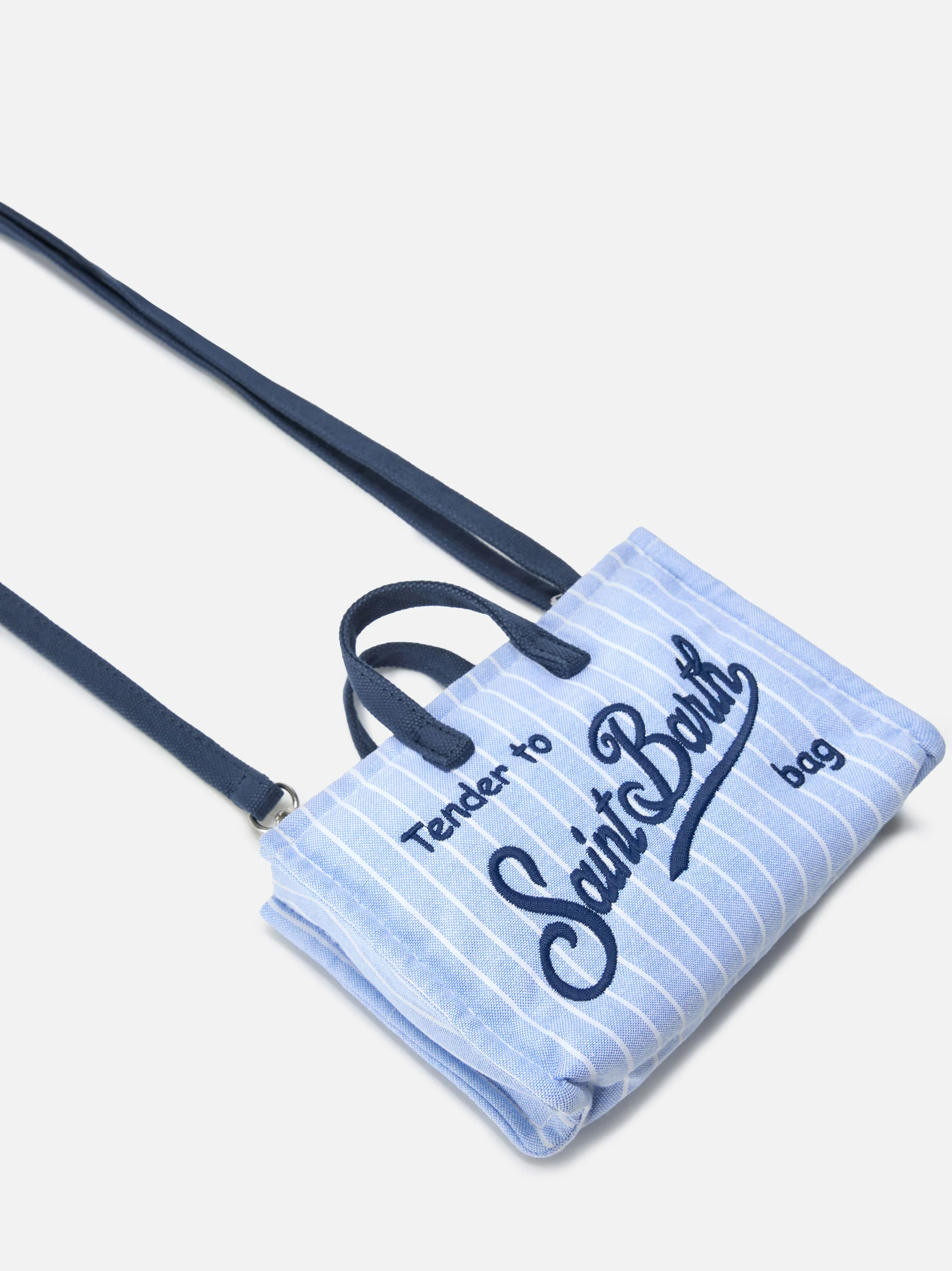 Micro Phone canvas bag with white and light blue stripes and contrasting logo - Image 2