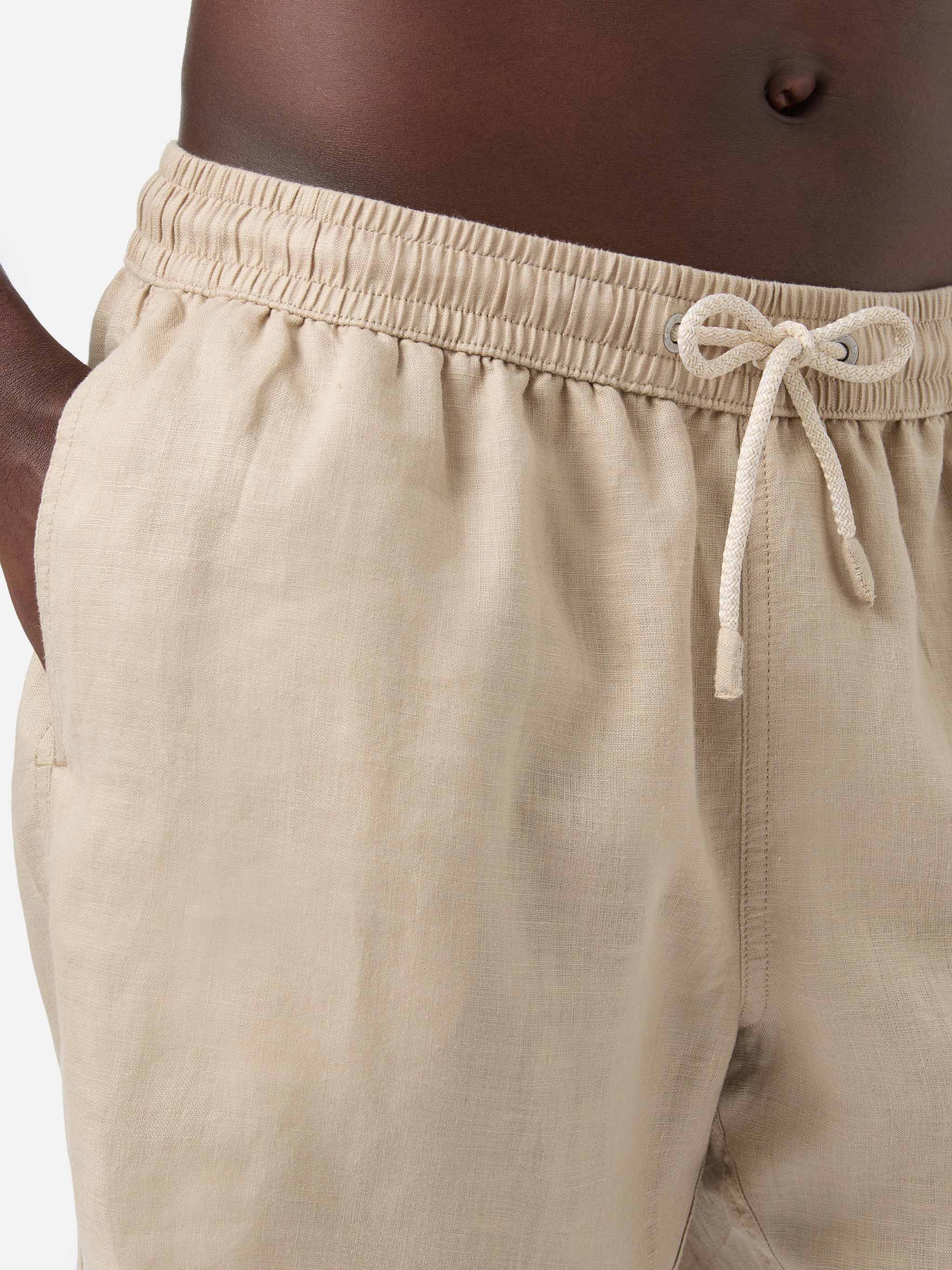 Gustavia beige plain-color linen swim shorts - Image 4