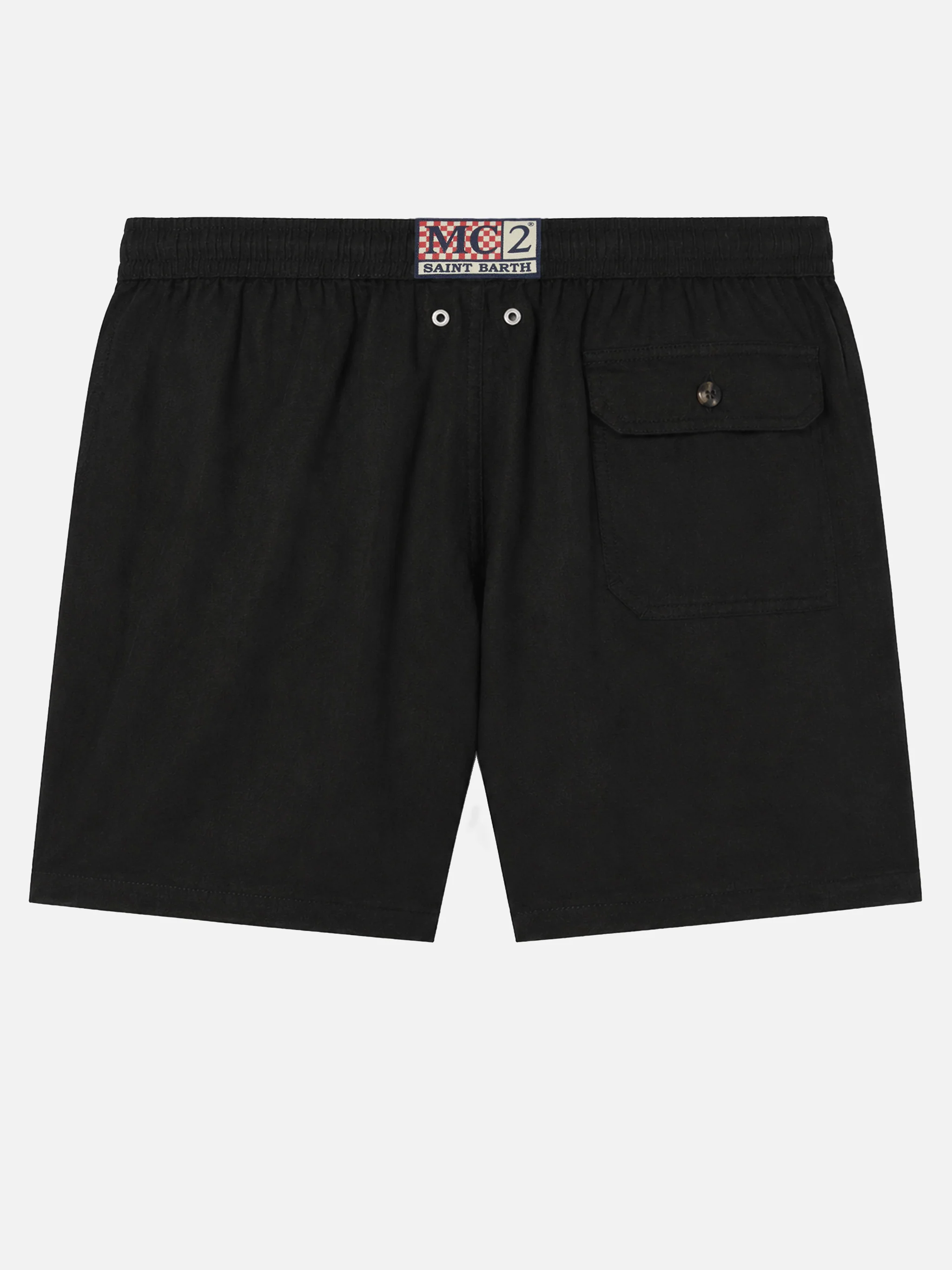 Gustavia black plain-color linen swim shorts - Image 2