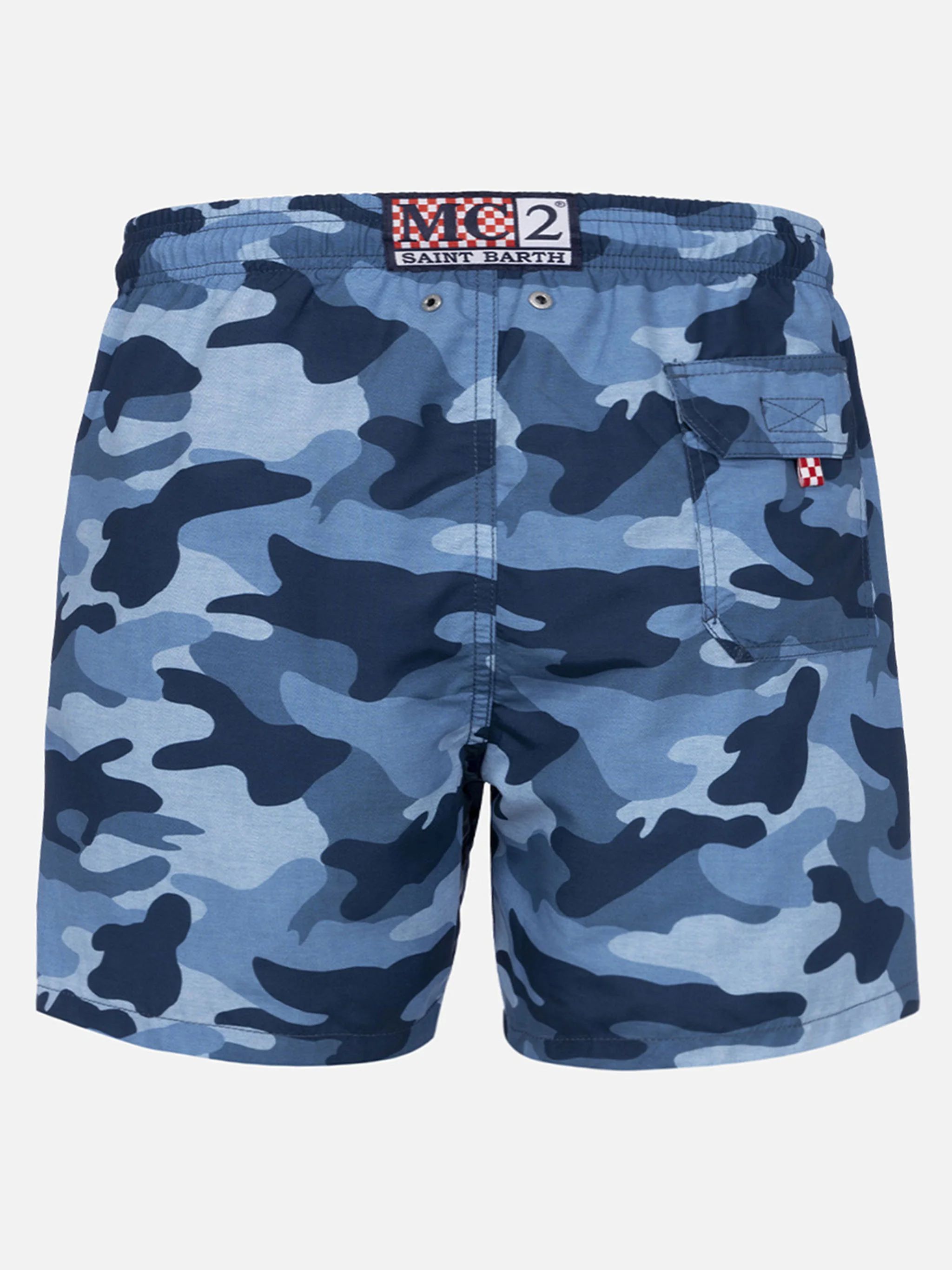 Mid-length  Gustavia swim-shorts with denim camouflage print - Image 2