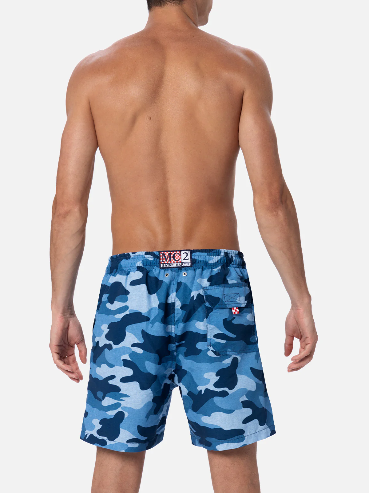 Mid-length  Gustavia swim-shorts with denim camouflage print - Image 5