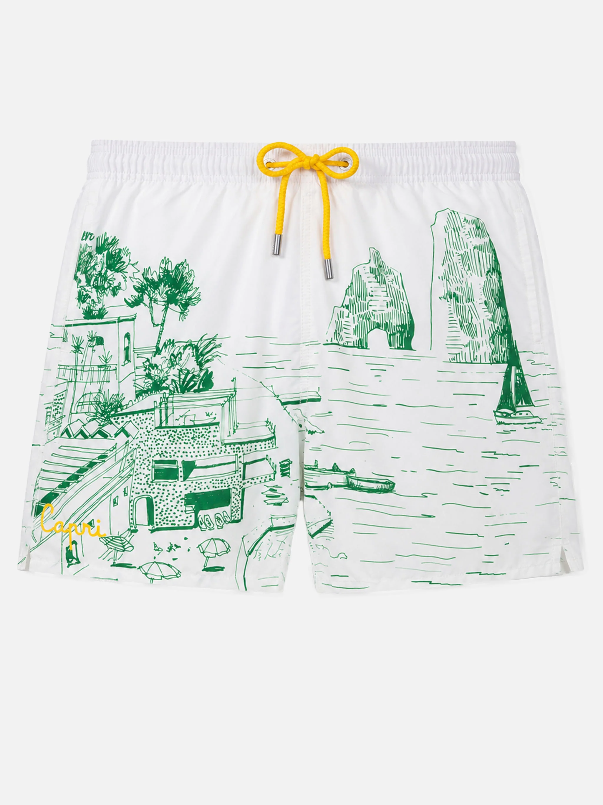Mid-length Gustavia swim-shorts with Faraglioni placed print