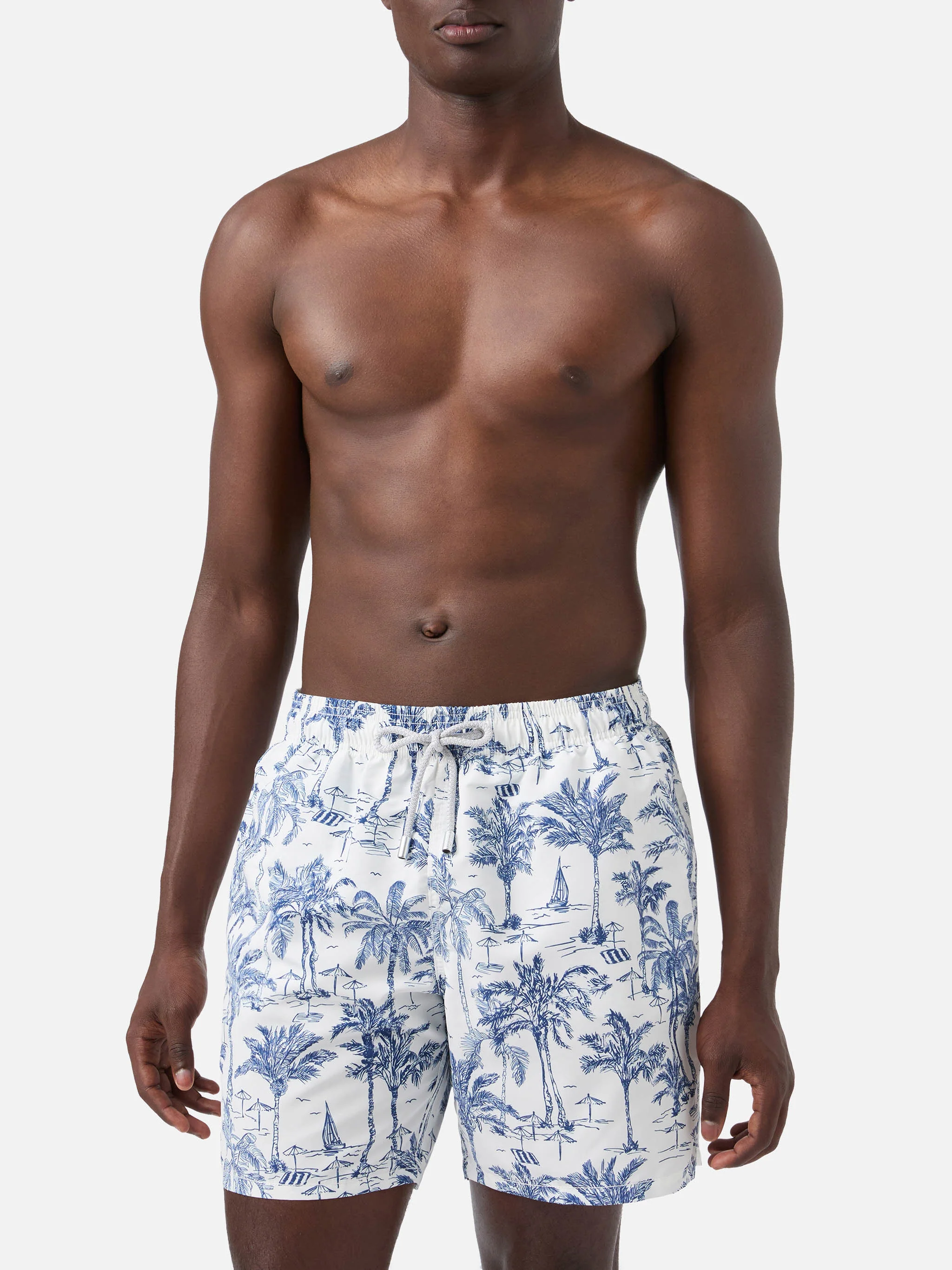 Mid-length Gustavia swim-shorts with toile de jouy print - Image 3