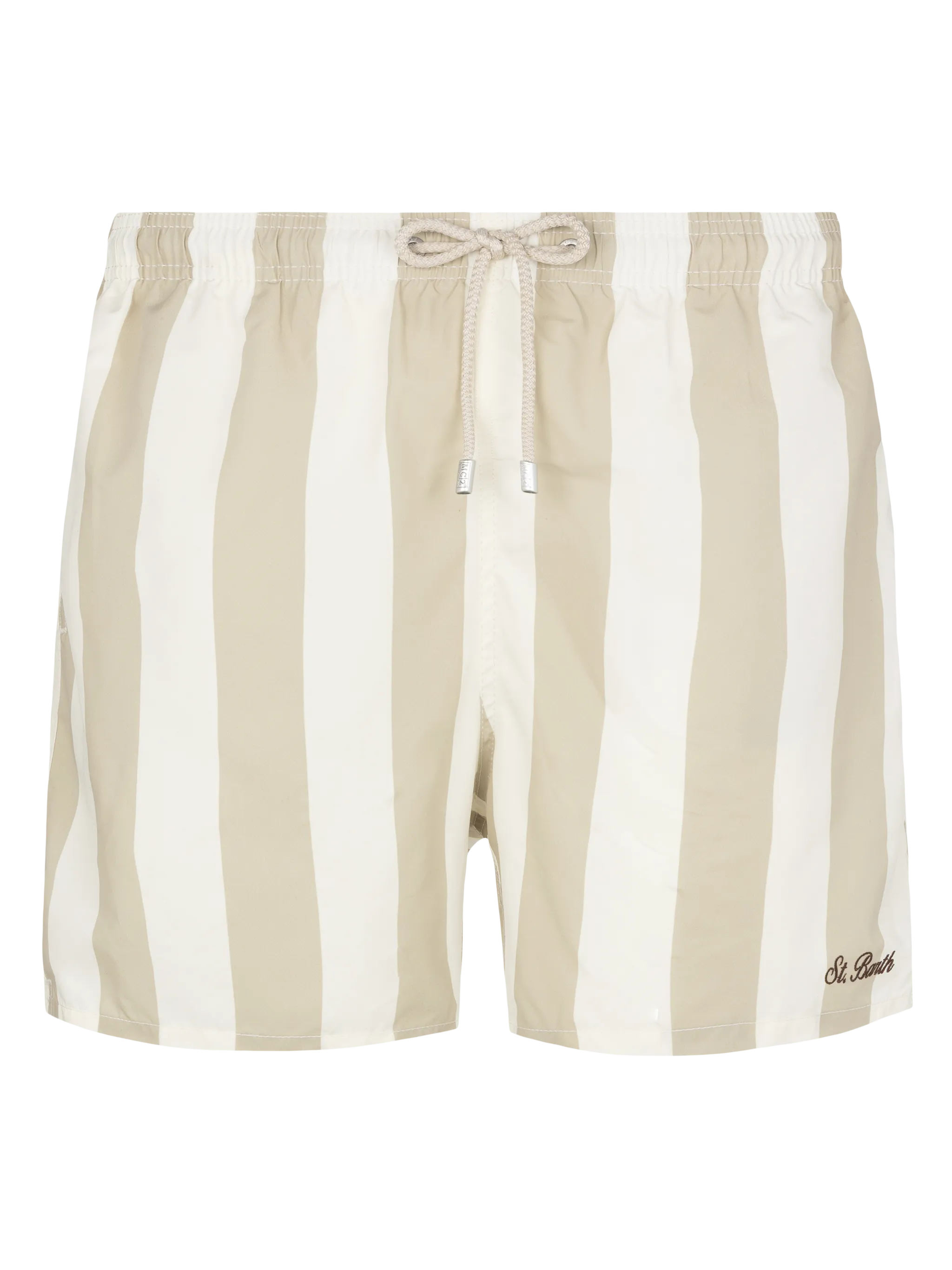 Mid-length striped Gustavia swim-shorts with St. Barth embroidery