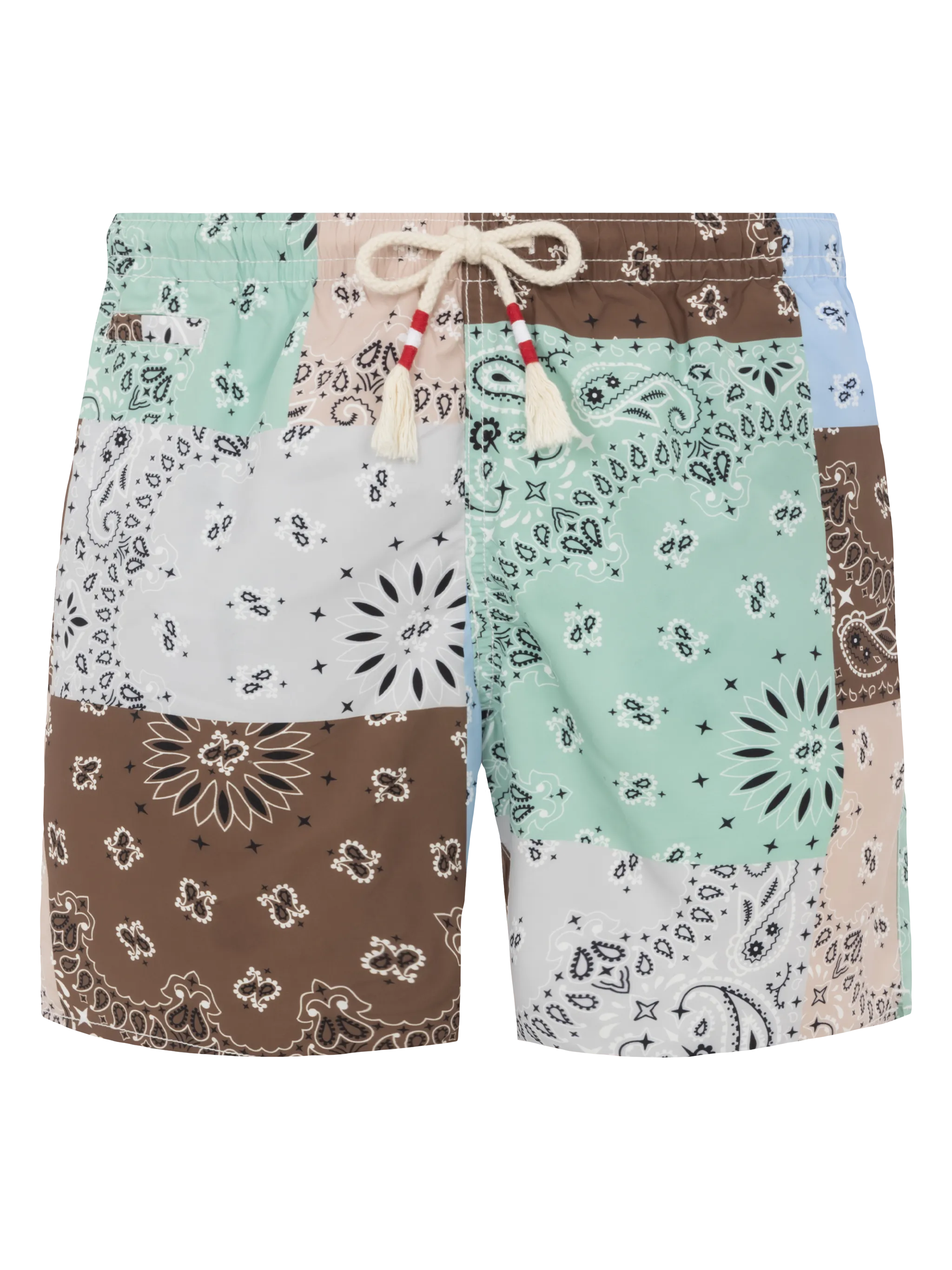 Mid-length swim-shorts Caprese with bandanna patch print