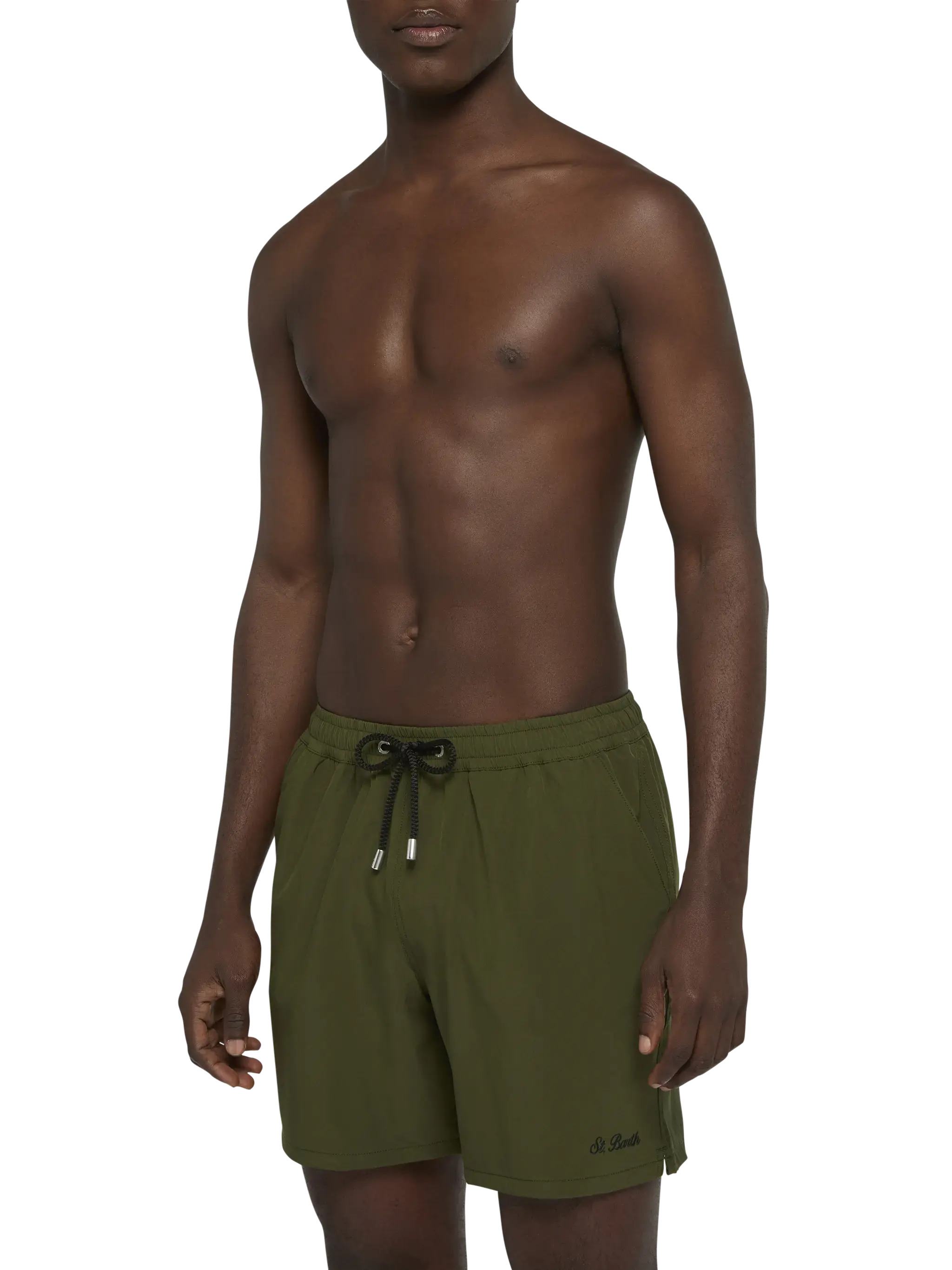Military green Comfort swim shorts with St. Barth embroidery - Image 3