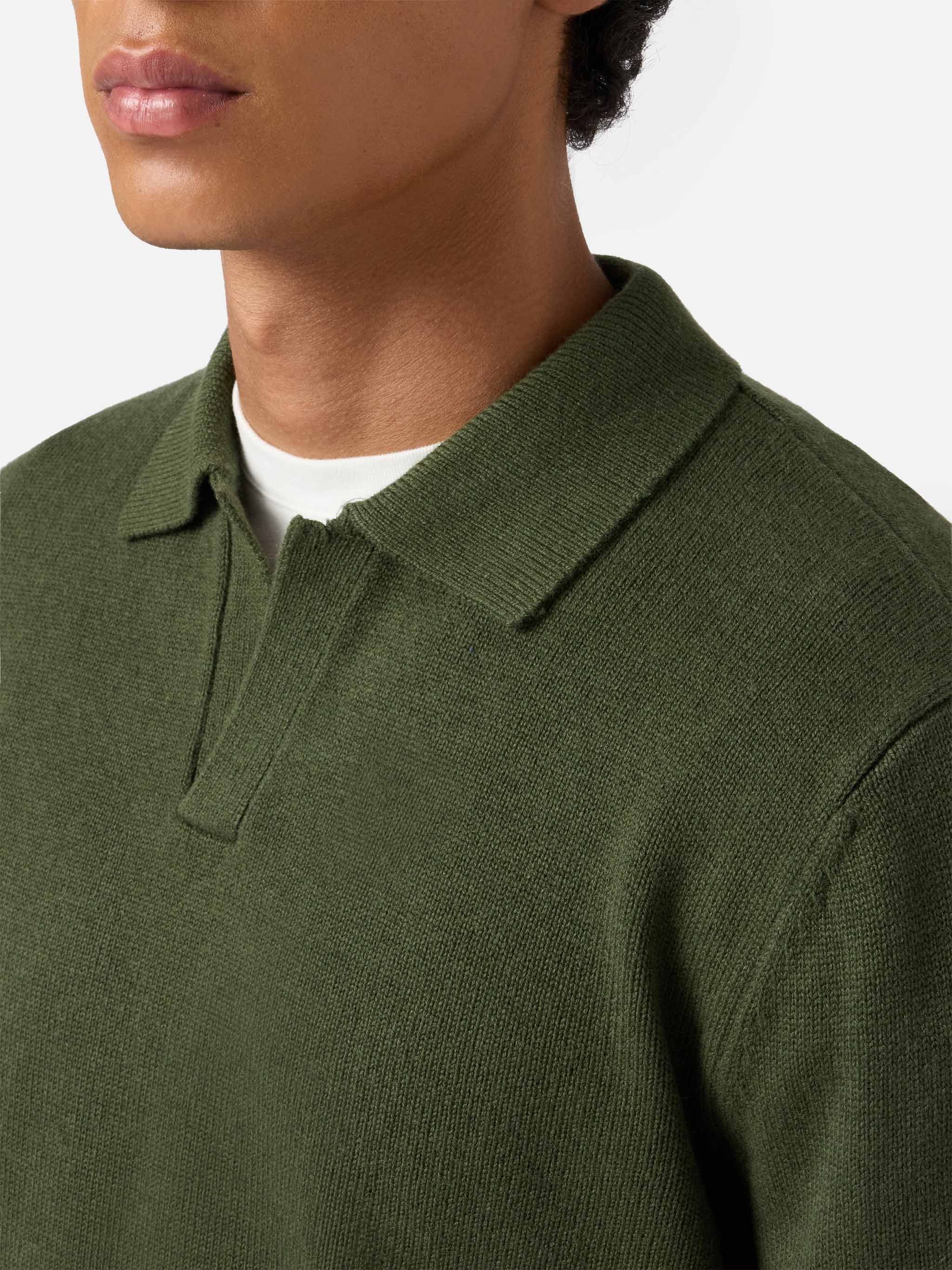 Military green pure-wool knit polo Covent - Image 2