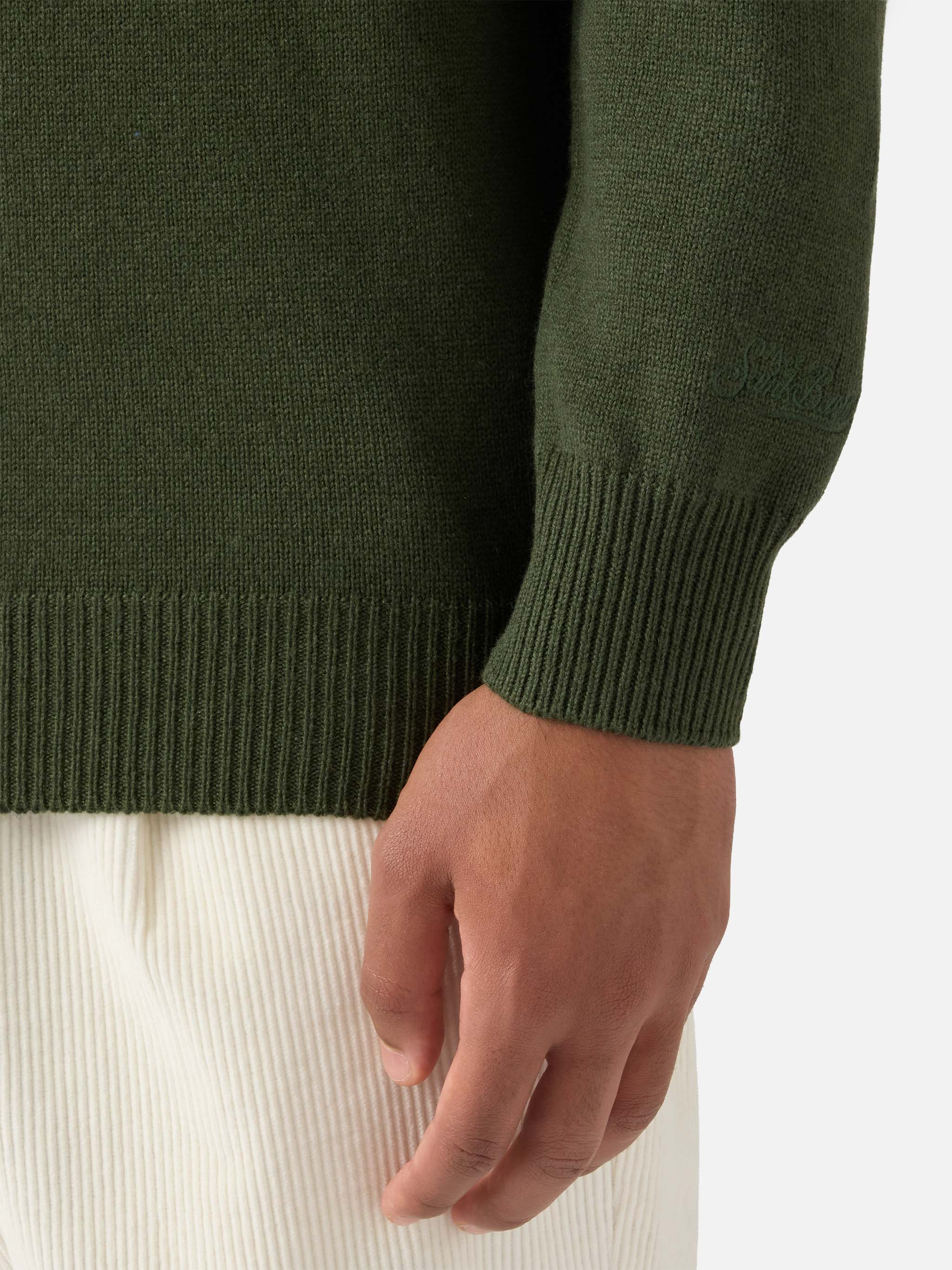 Military green pure-wool knit polo Covent - Image 4