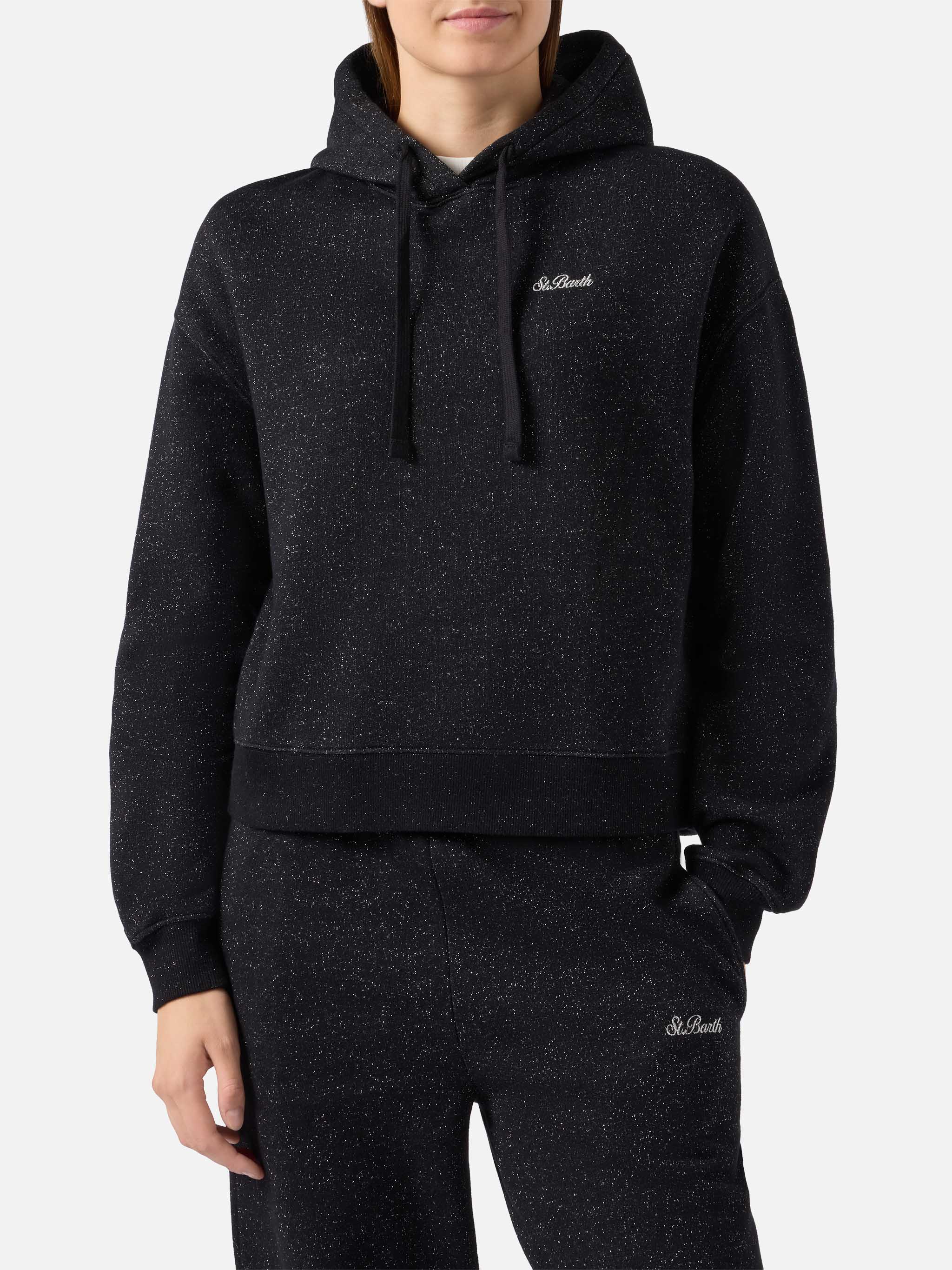 Mindy hoodie in black cotton–lurex blend - Image 2