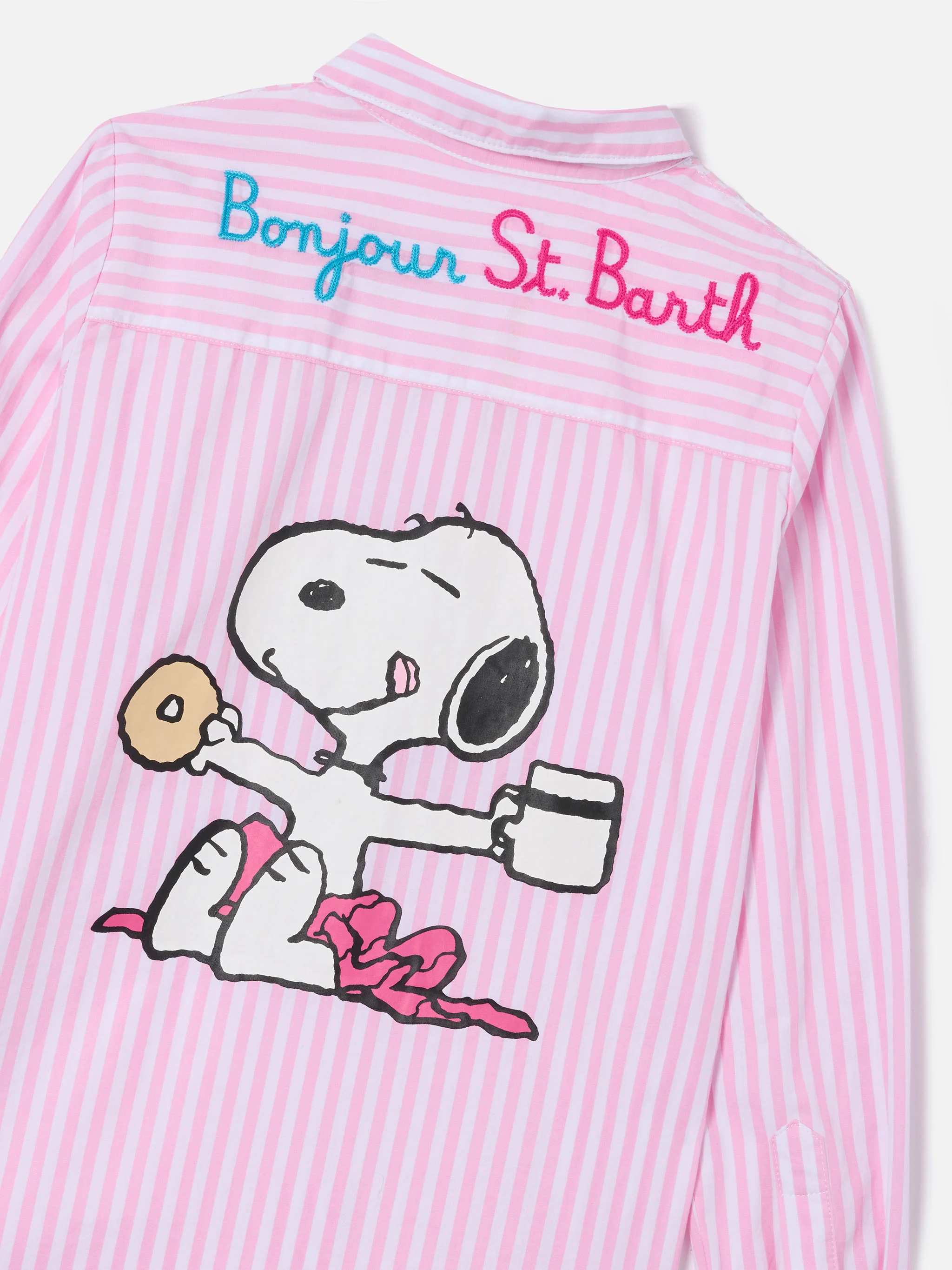 Mini Brigitte Shirt with pink stripes and Bonjour embroidery | Special Edition - Image 2