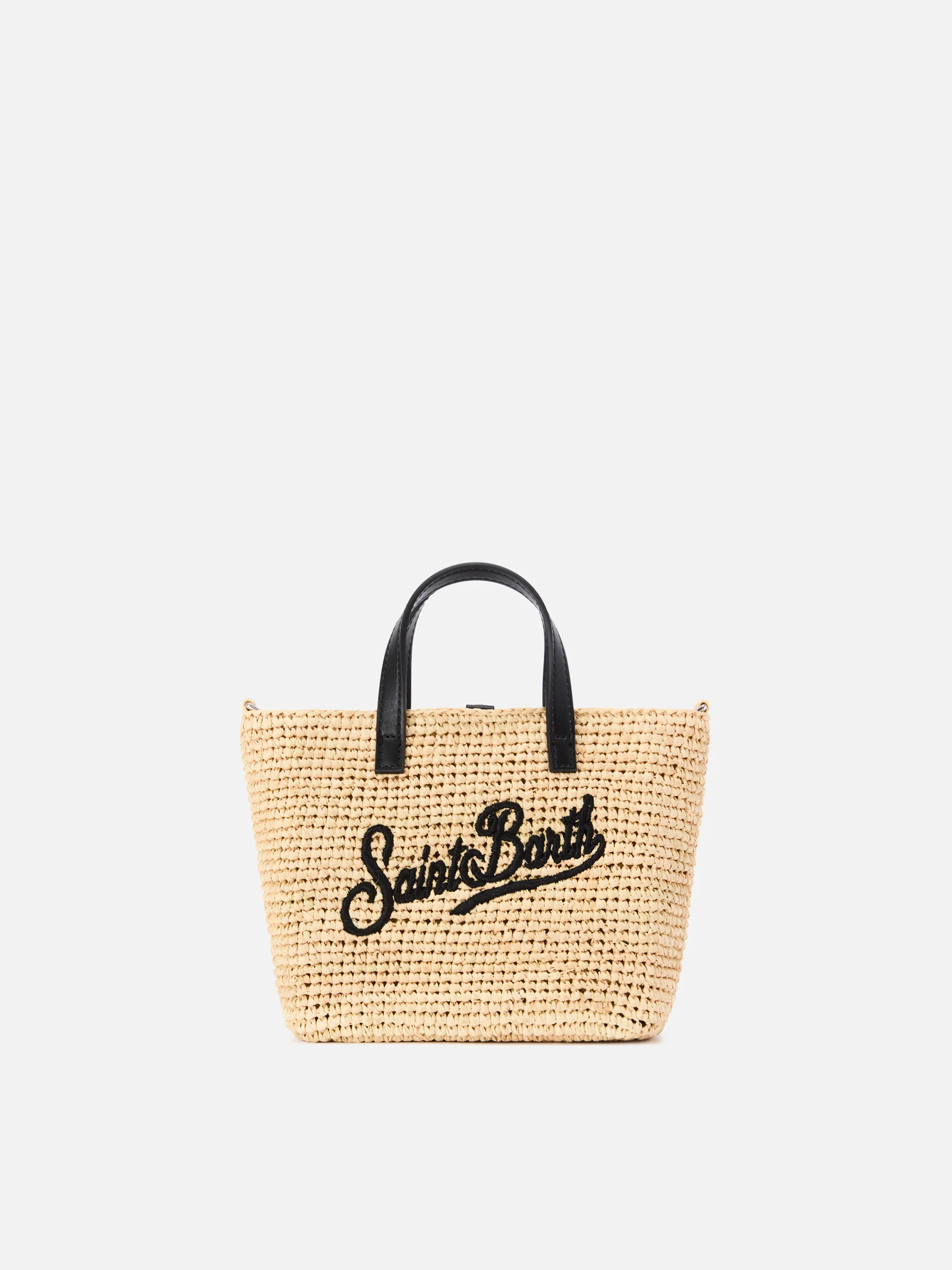 Mini City raffia bag with contrasting black embroidered logo