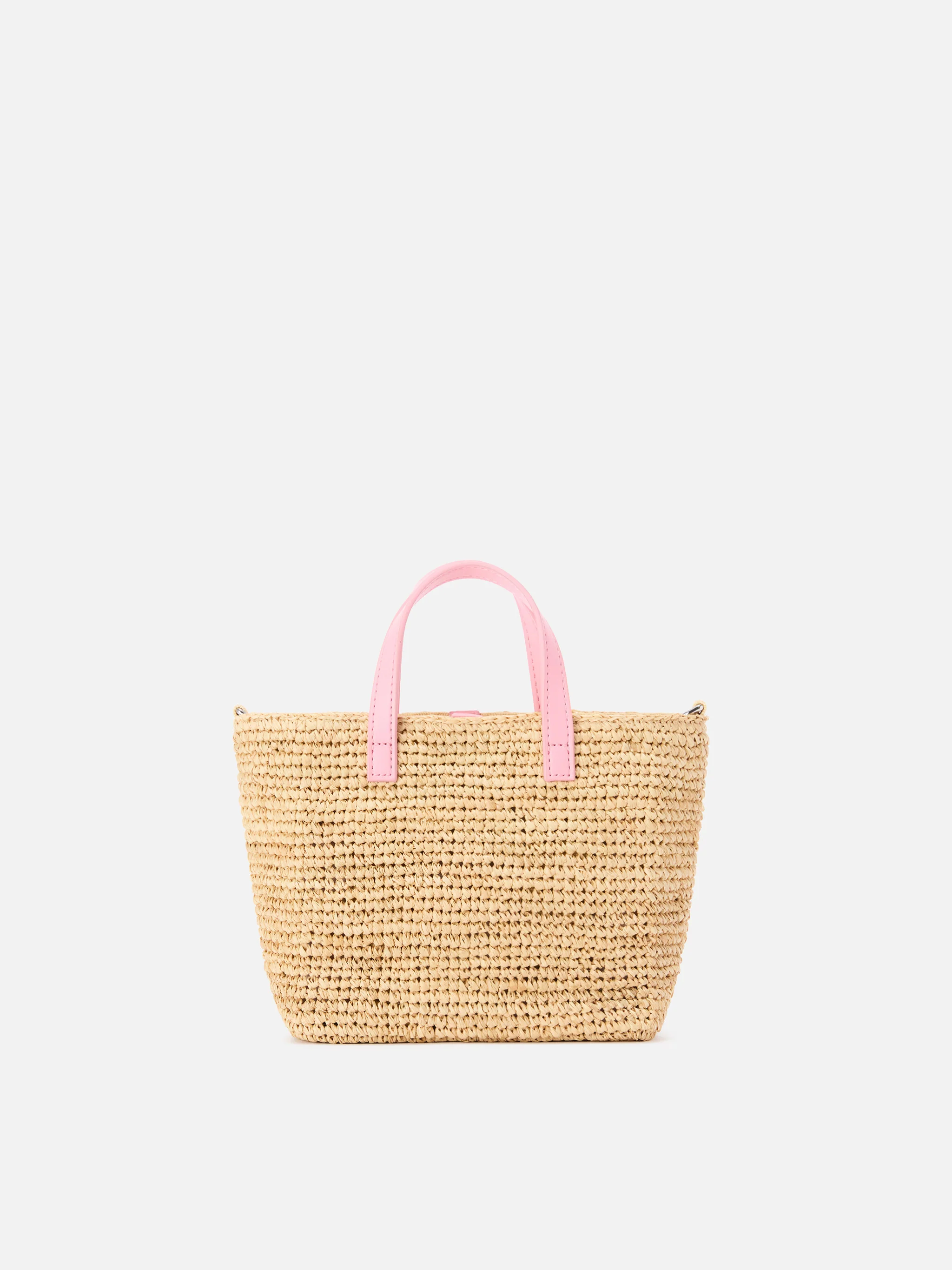 Mini City raffia bag with contrasting pink embroidered logo - Image 3