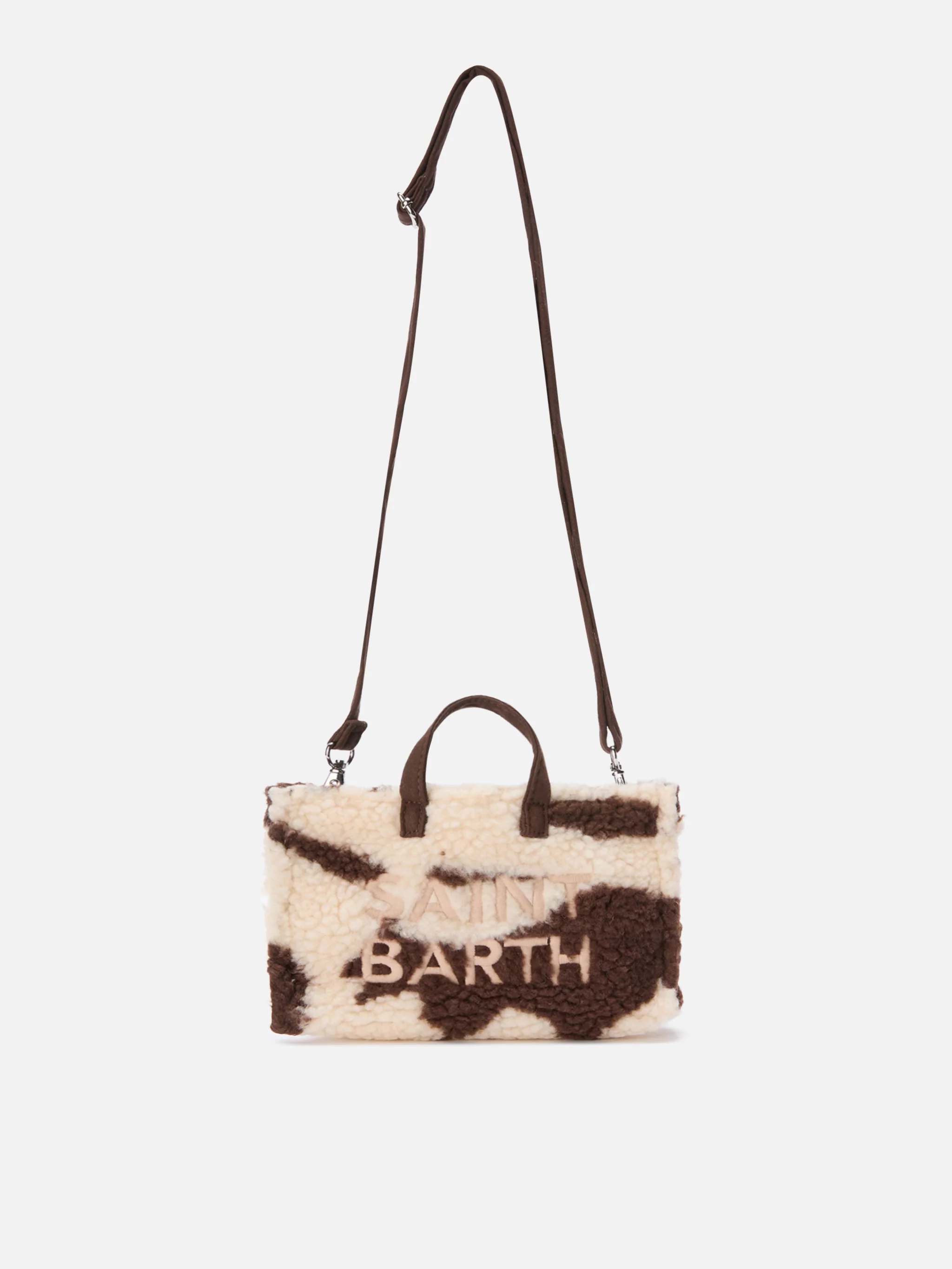Mini Phone Bag Teddy in cow-print sherpa