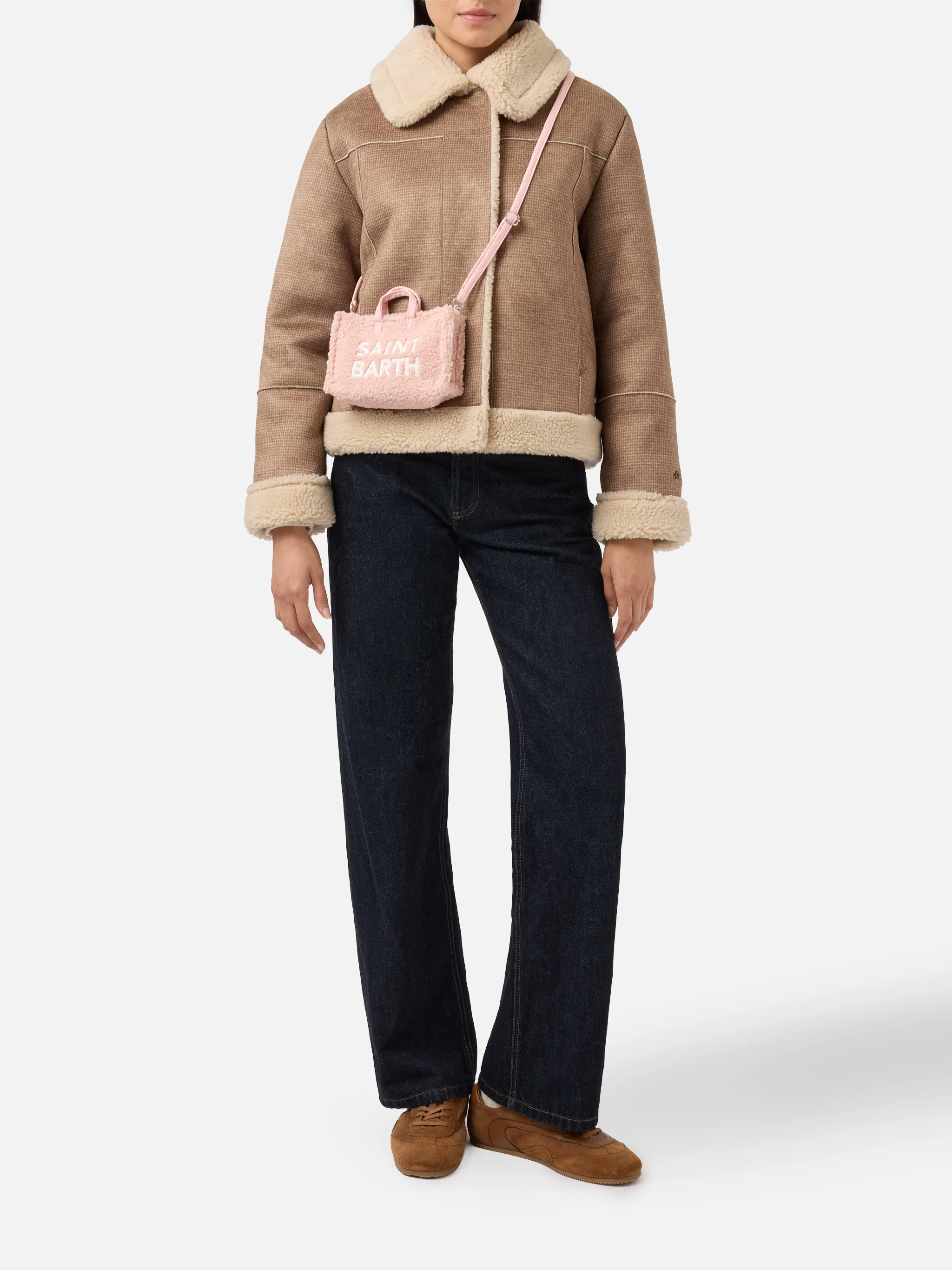 Mini Phone Bag Teddy in pink sherpa - Image 2