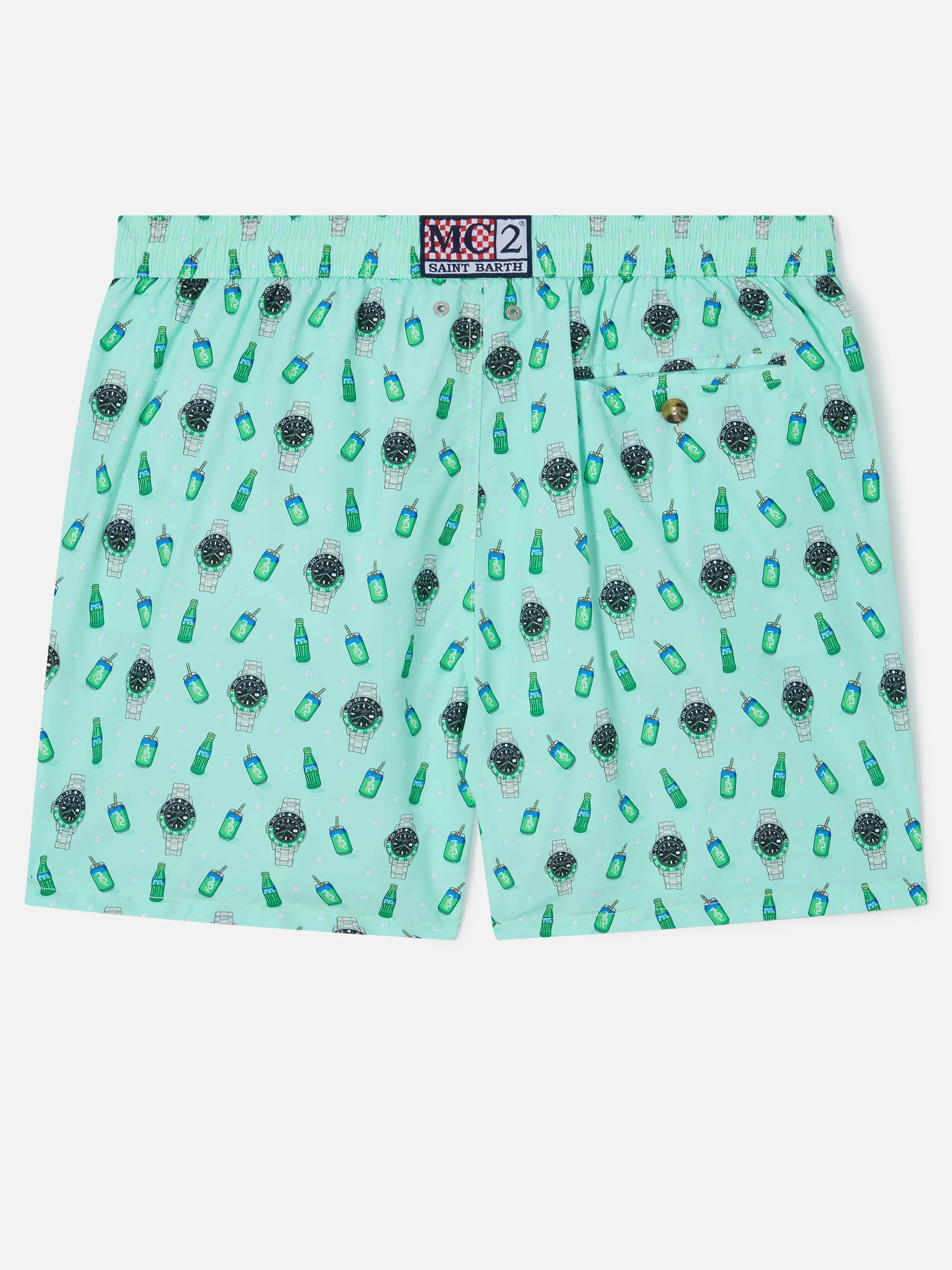 Mint green Lighting Micro swim shorts with left watch print - Image 2