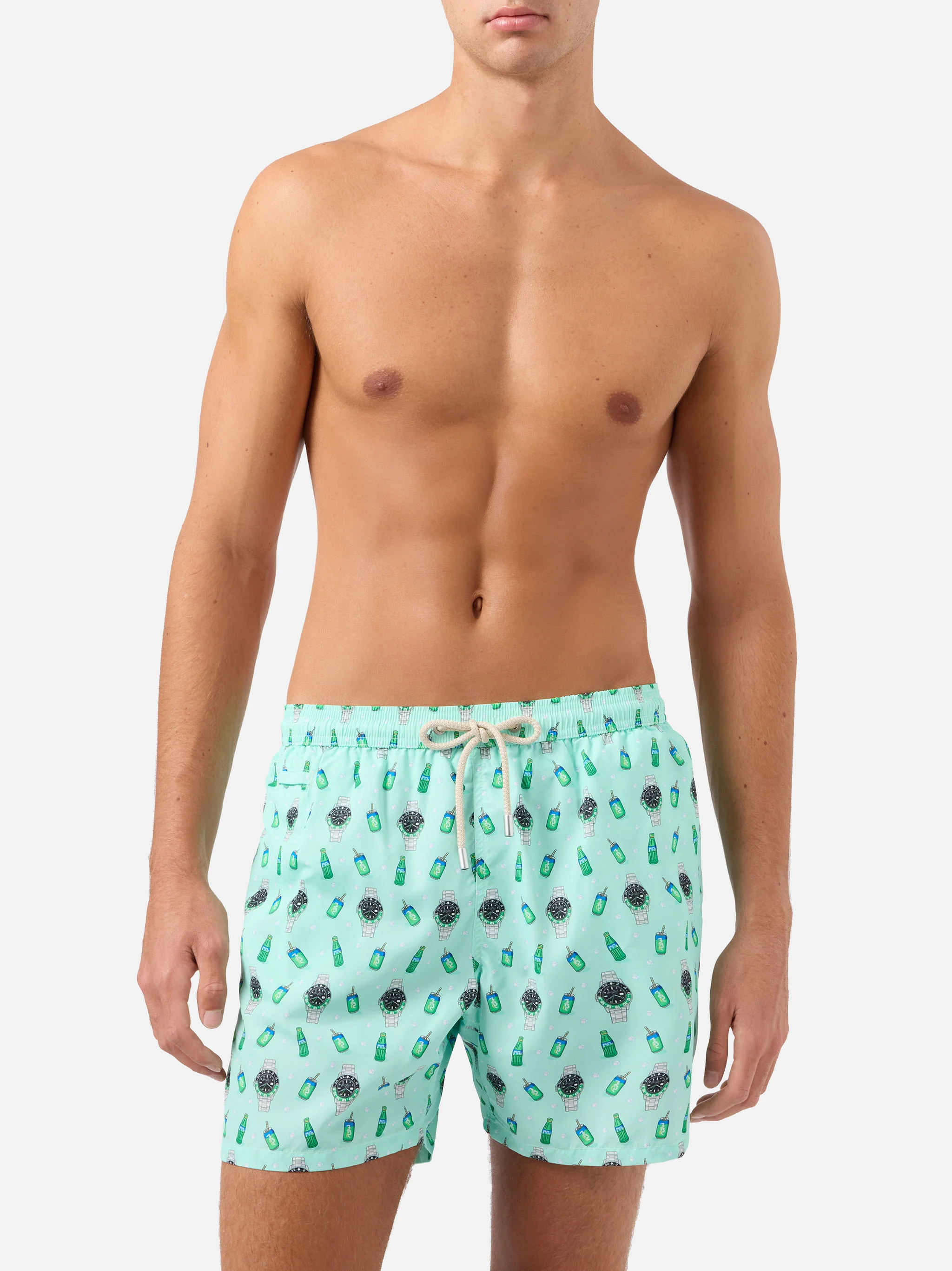 Mint green Lighting Micro swim shorts with left watch print - Image 3