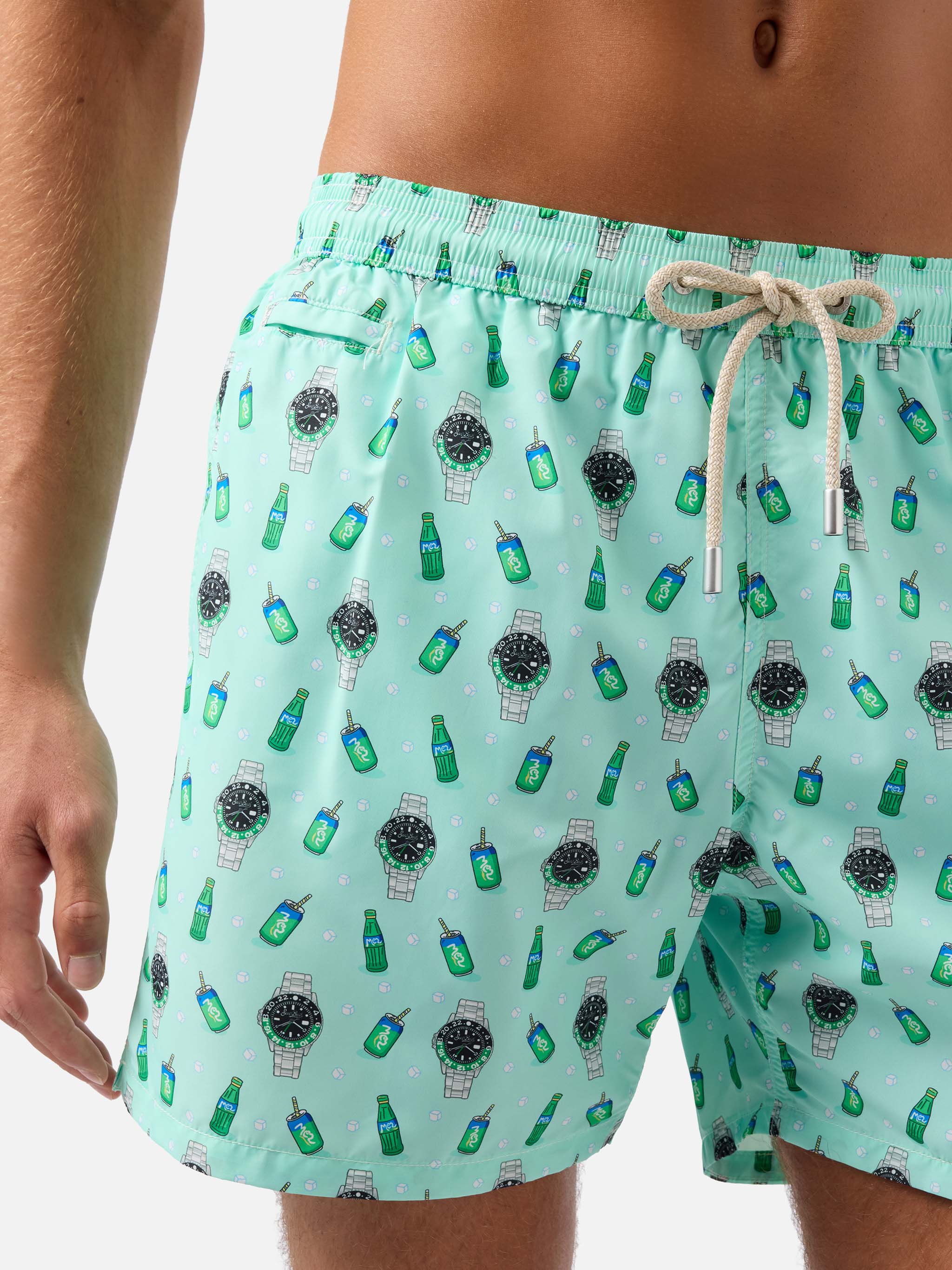 Mint green Lighting Micro swim shorts with left watch print - Image 4