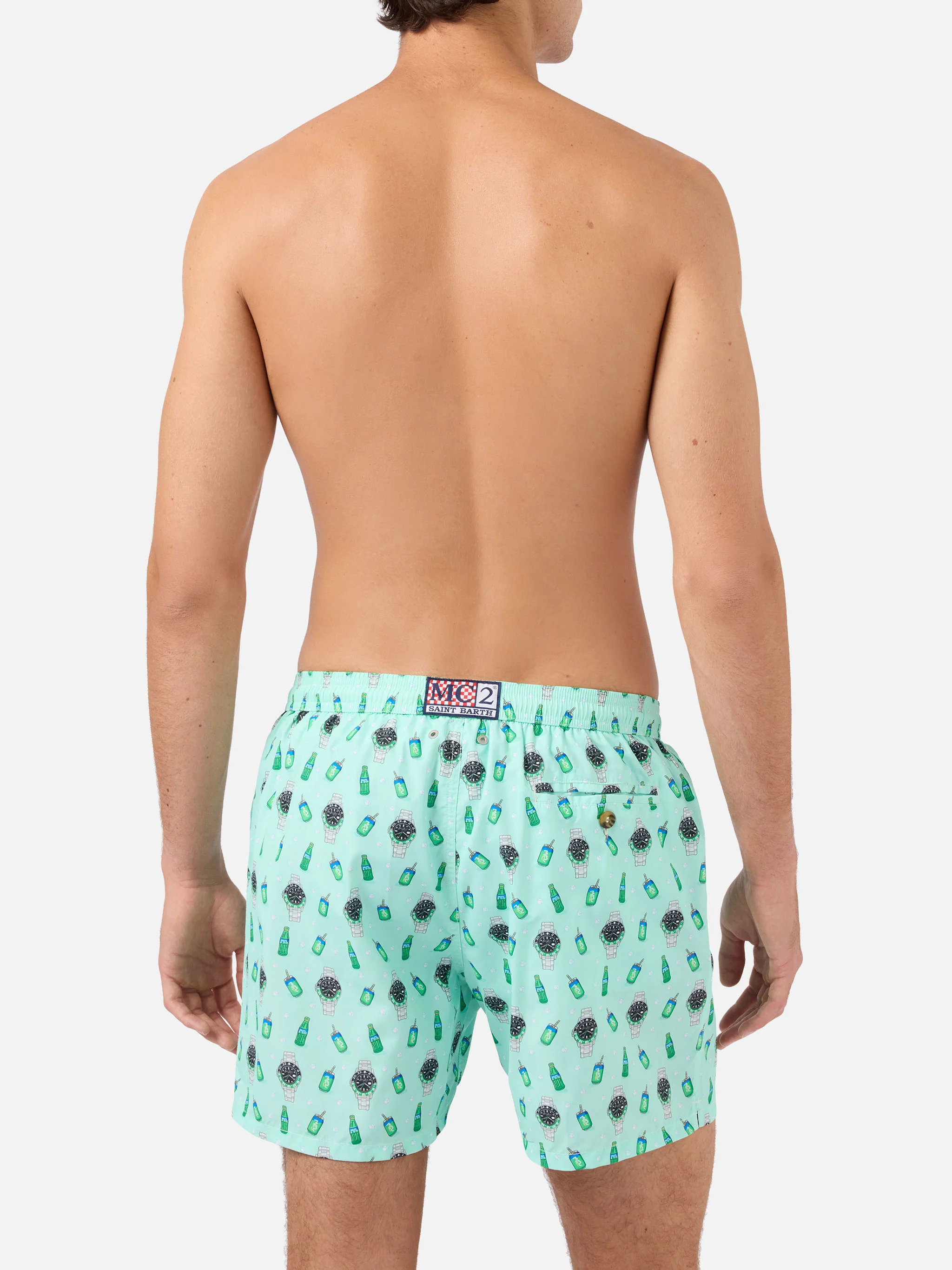 Mint green Lighting Micro swim shorts with left watch print - Image 5