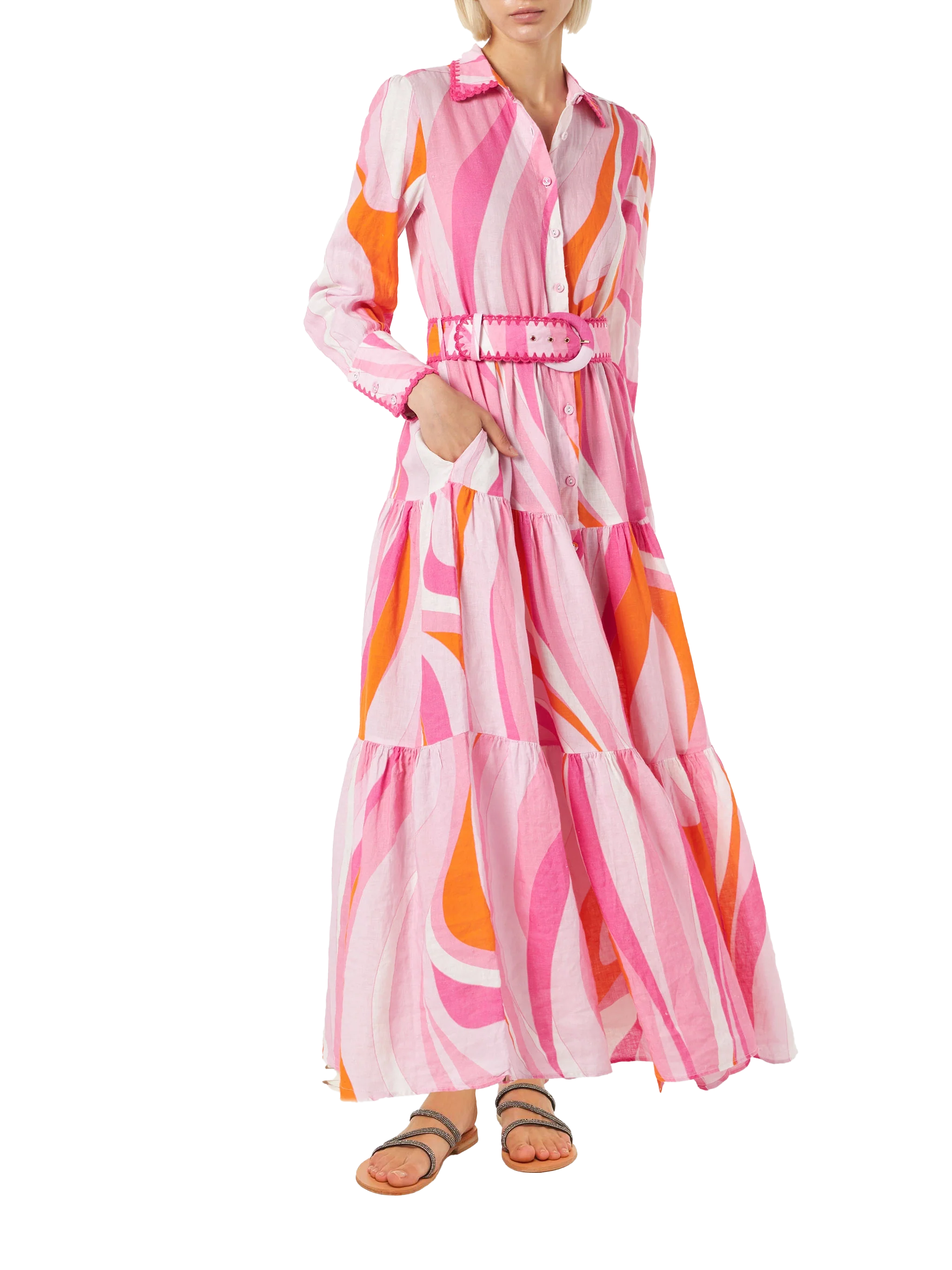 Multicolor shape wave dress Marbella with embroideries