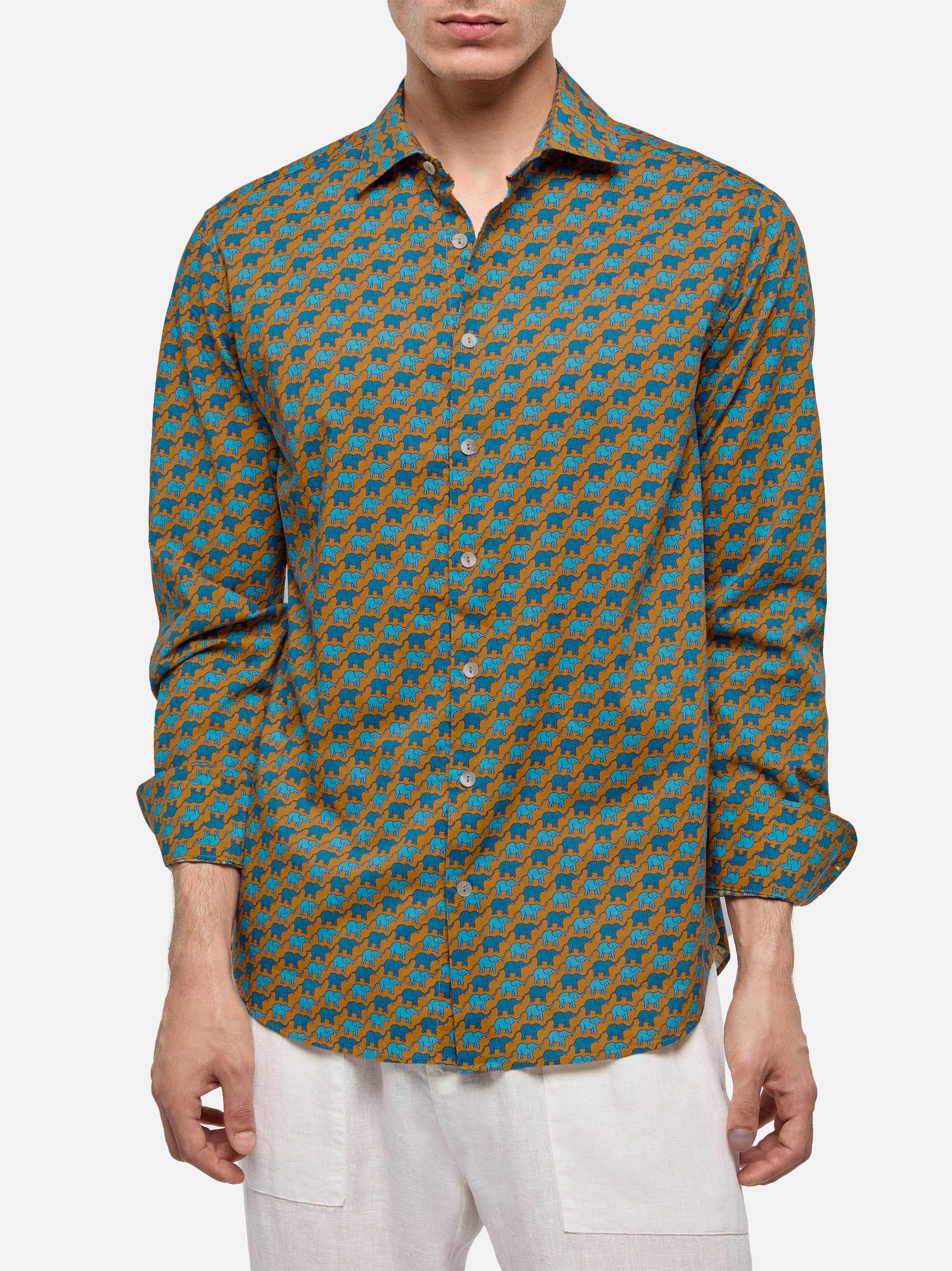 Muslin cotton shirt Sikelia with elephant print