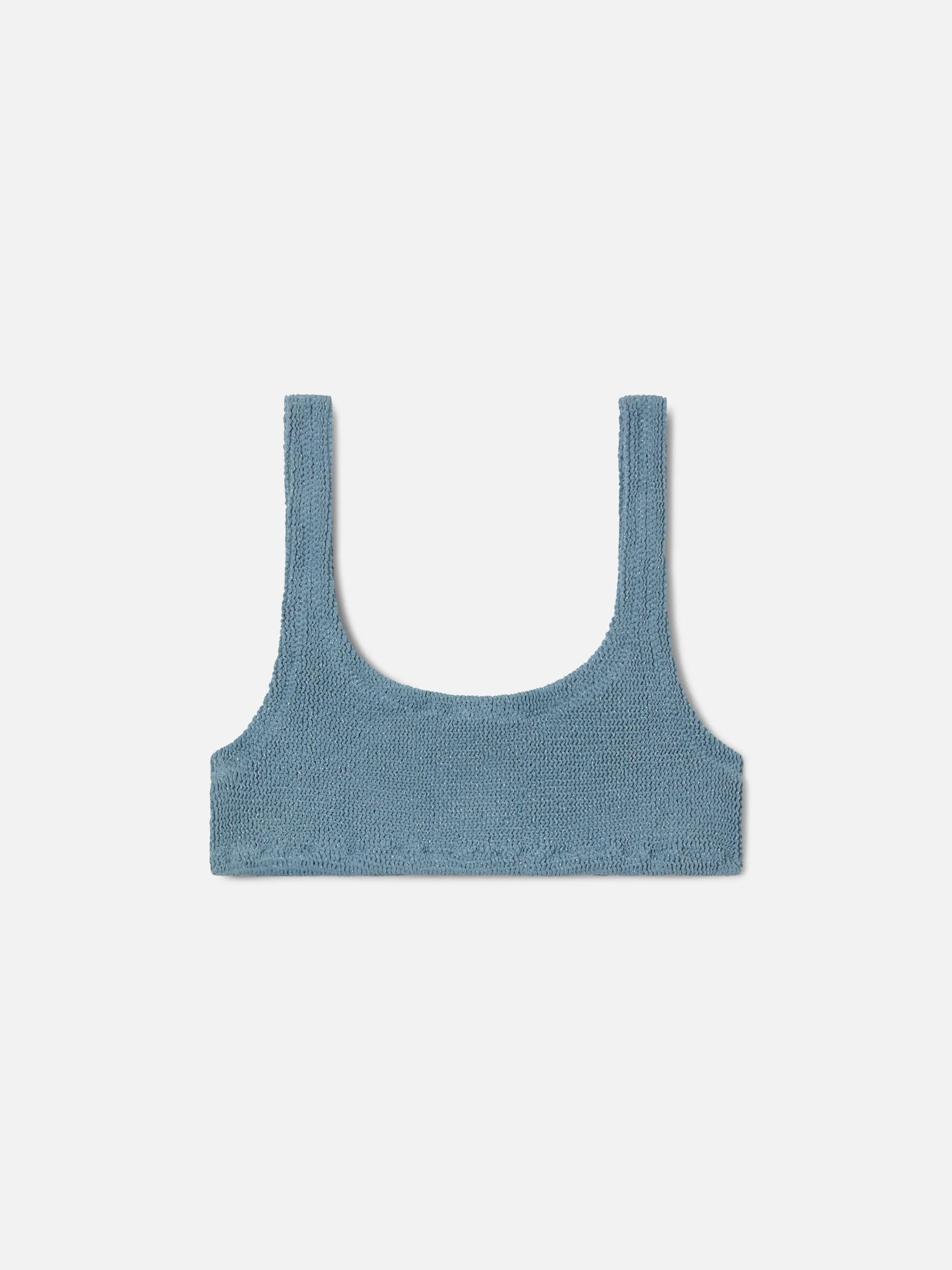 Naima bralette bikini top in light blue crinkle lurex fabric