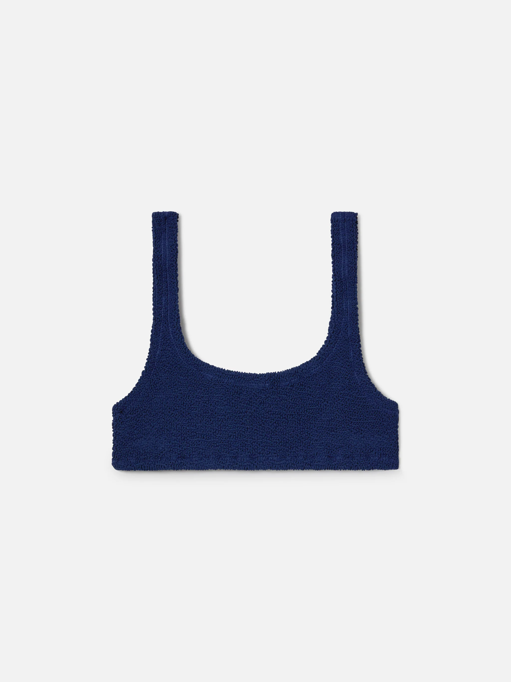 Naima bralette bikini top in navy blue crinkle fabric