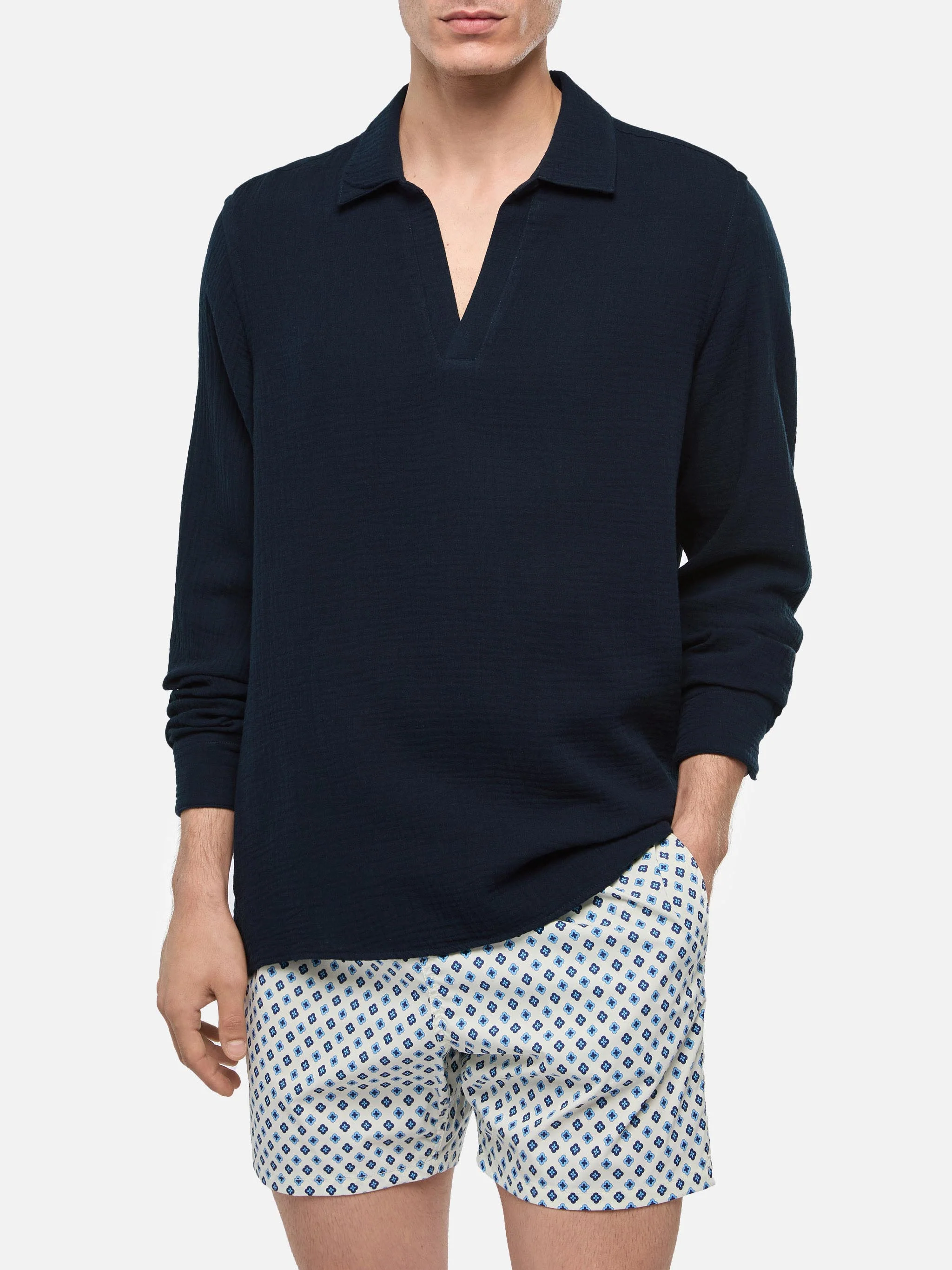 Navy blue cotton gauze polo shirt Ventotene