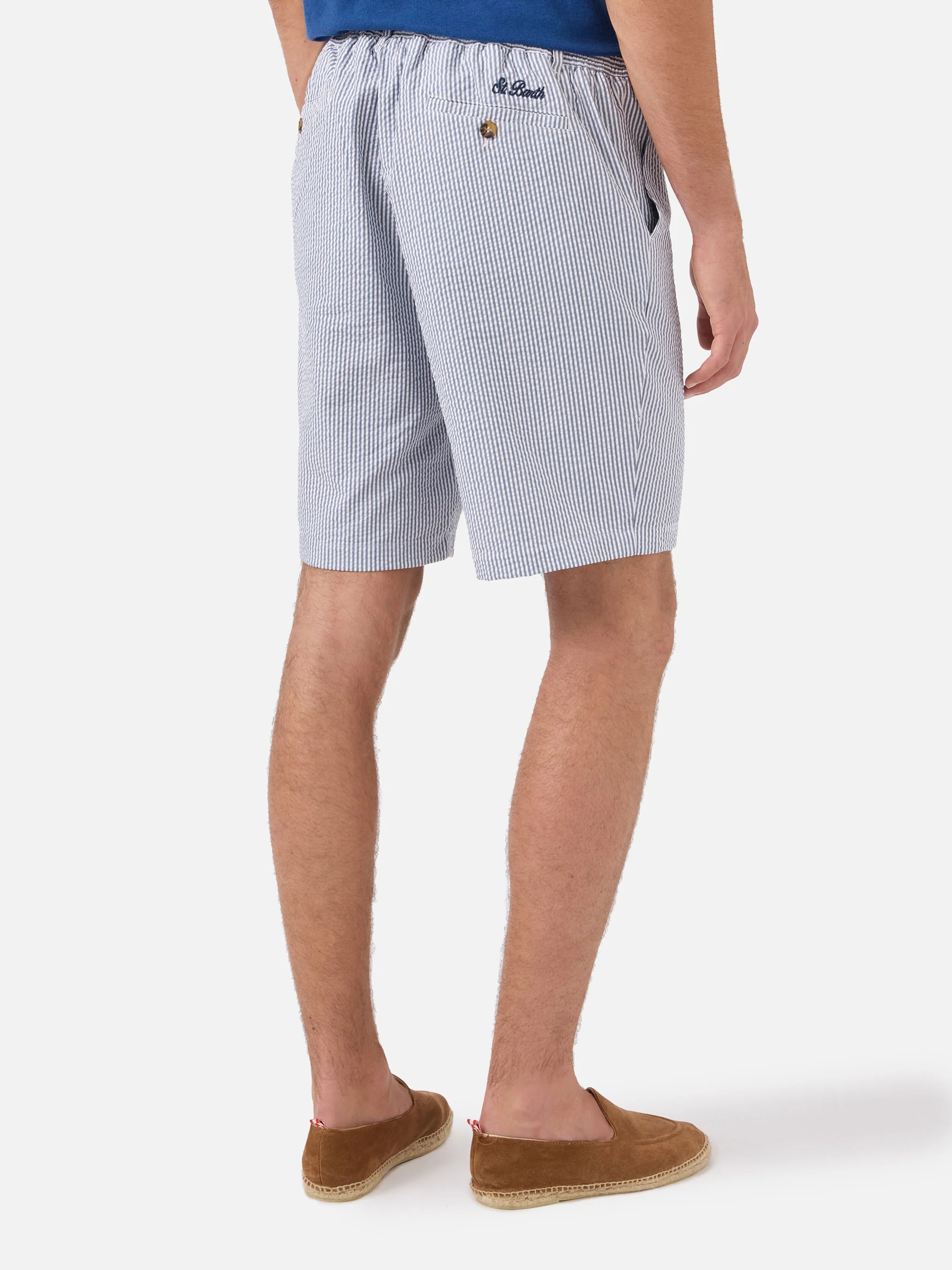 Navy blue Ischia bermuda shorts in striped seersucker - Image 3