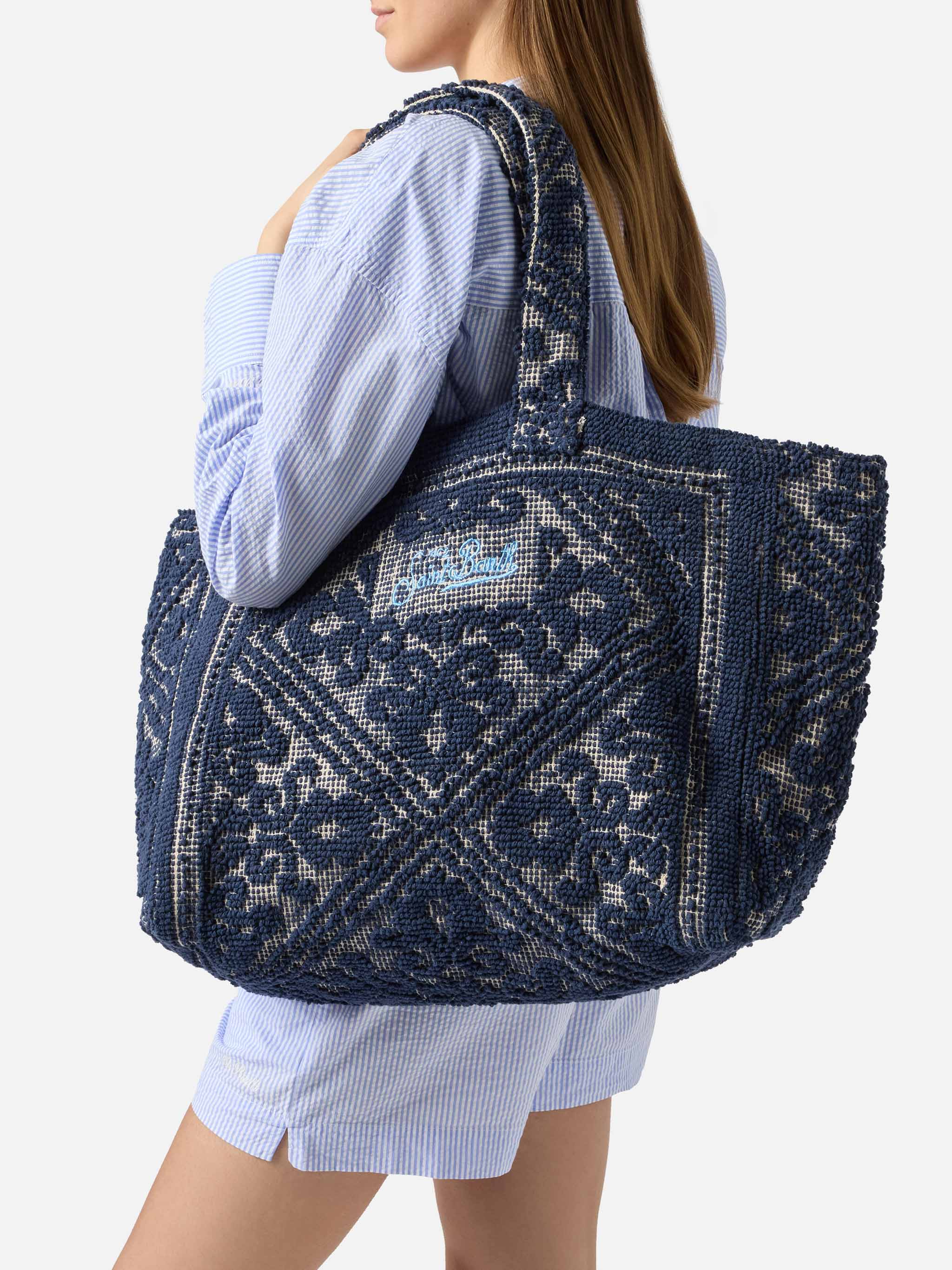 Navy blue Tufting cotton tote bag - Image 2