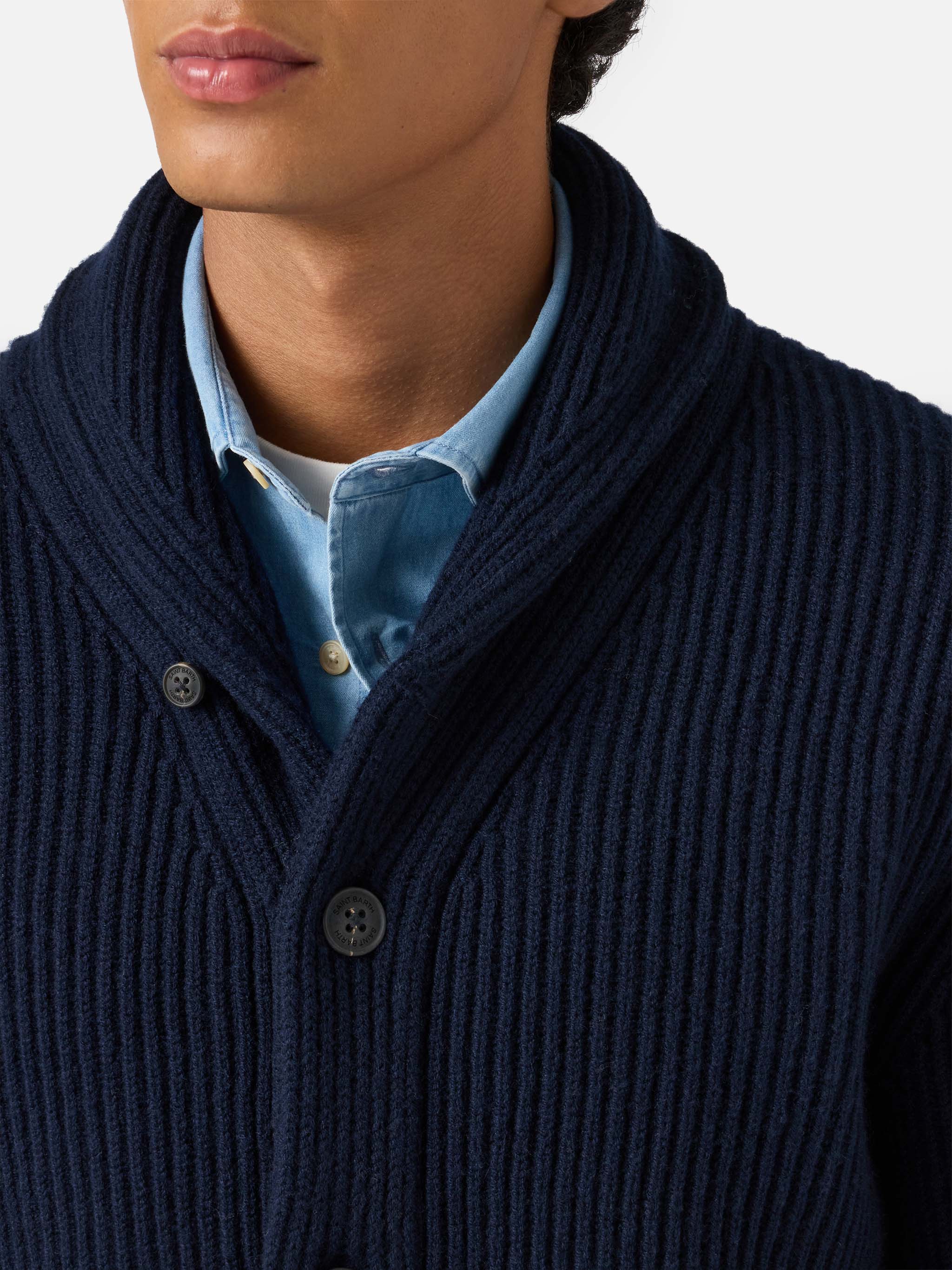 Navy blue pure-wool cardigan Glasgow - Image 2
