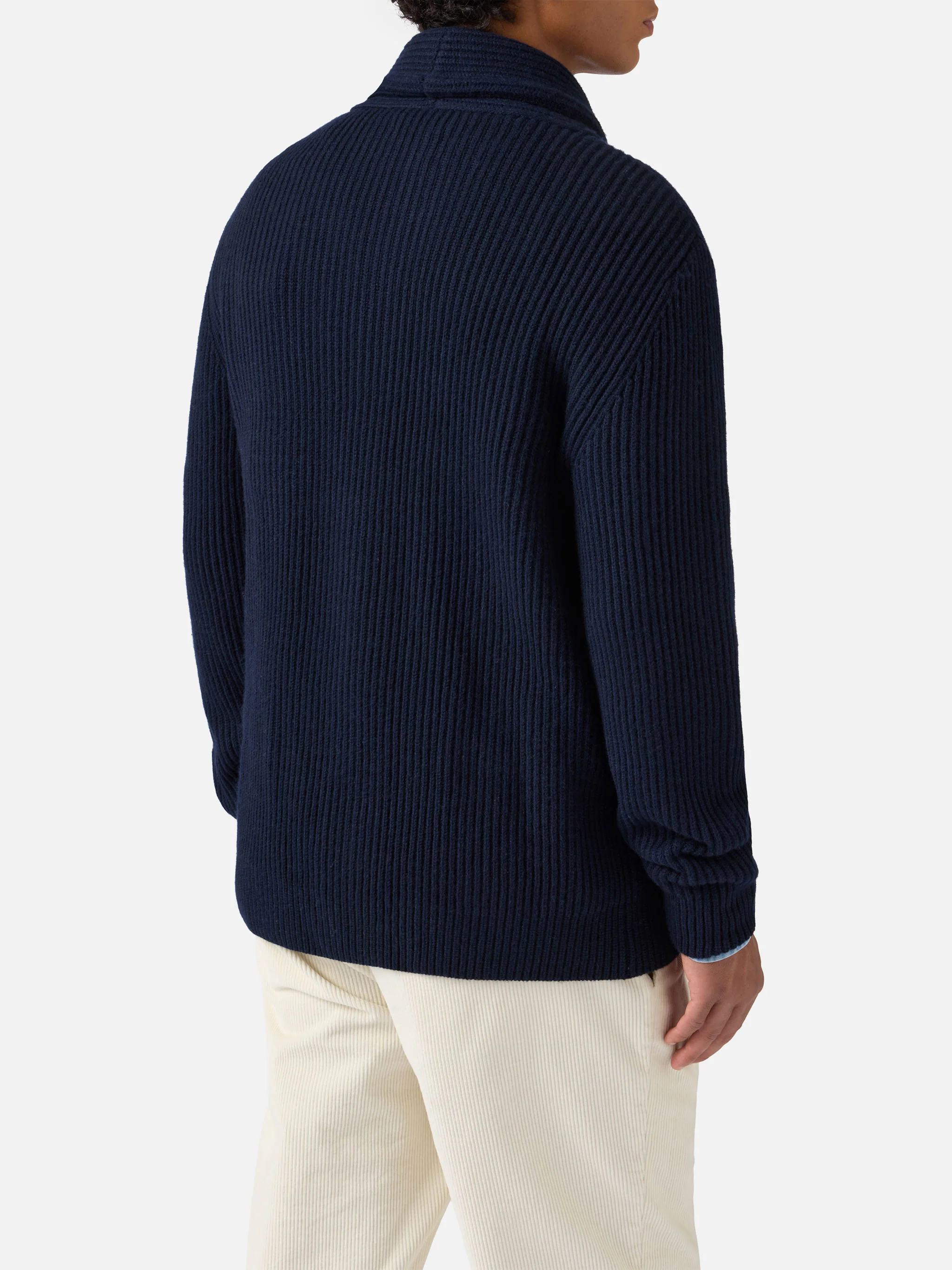 Navy blue pure-wool cardigan Glasgow - Image 3