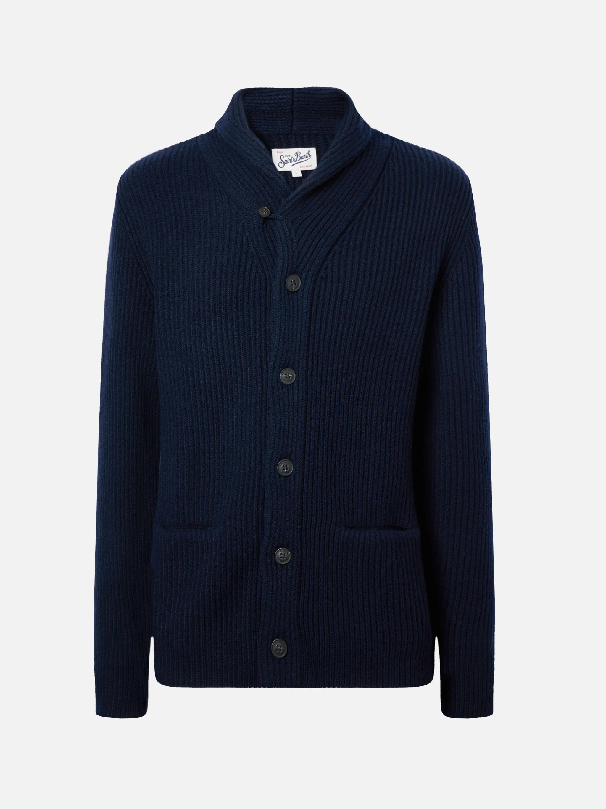 Navy blue pure-wool cardigan Glasgow - Image 5