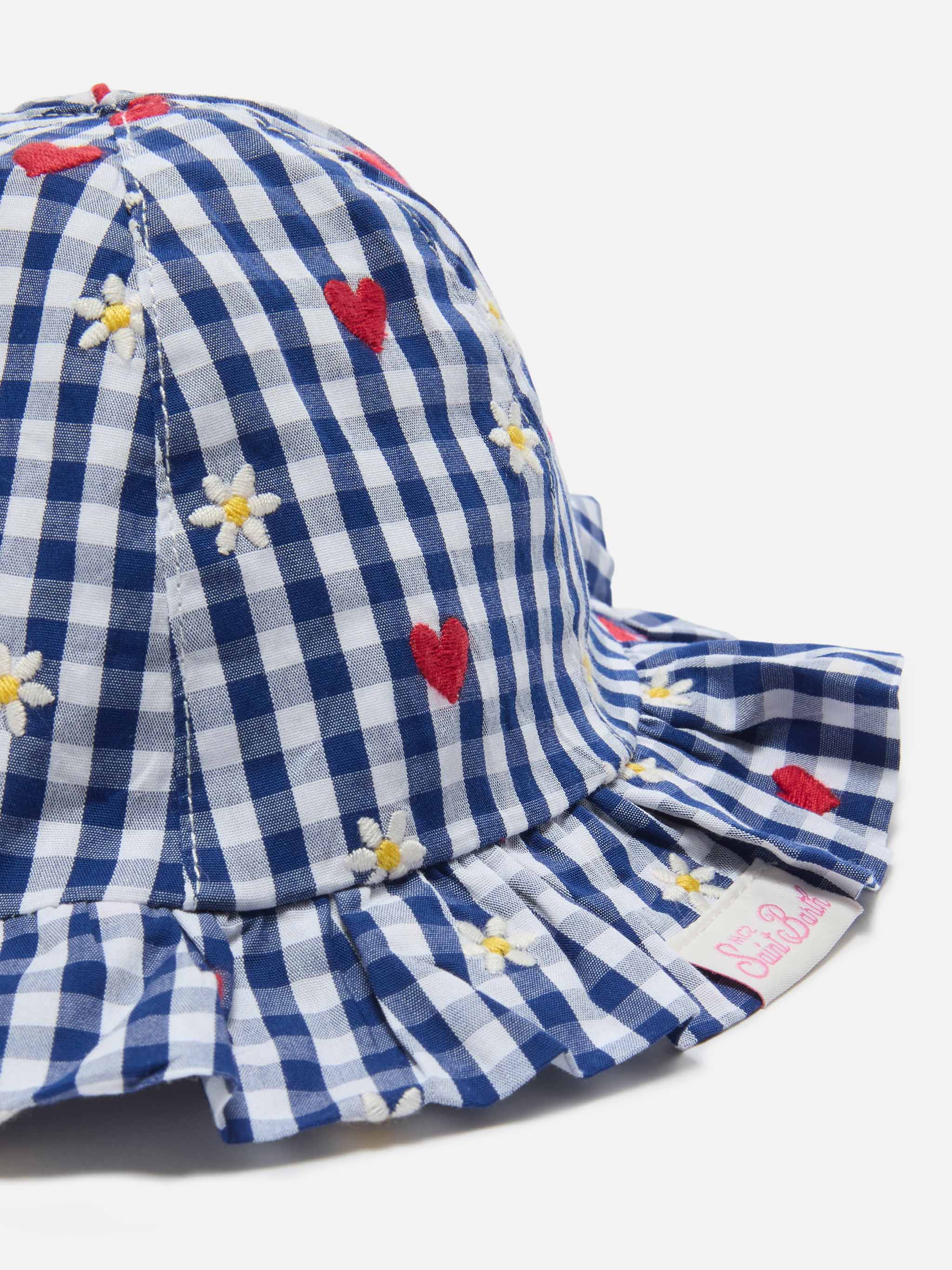 Navy Doremi sun hat with cotton vichy flower heart embroidery - Image 2