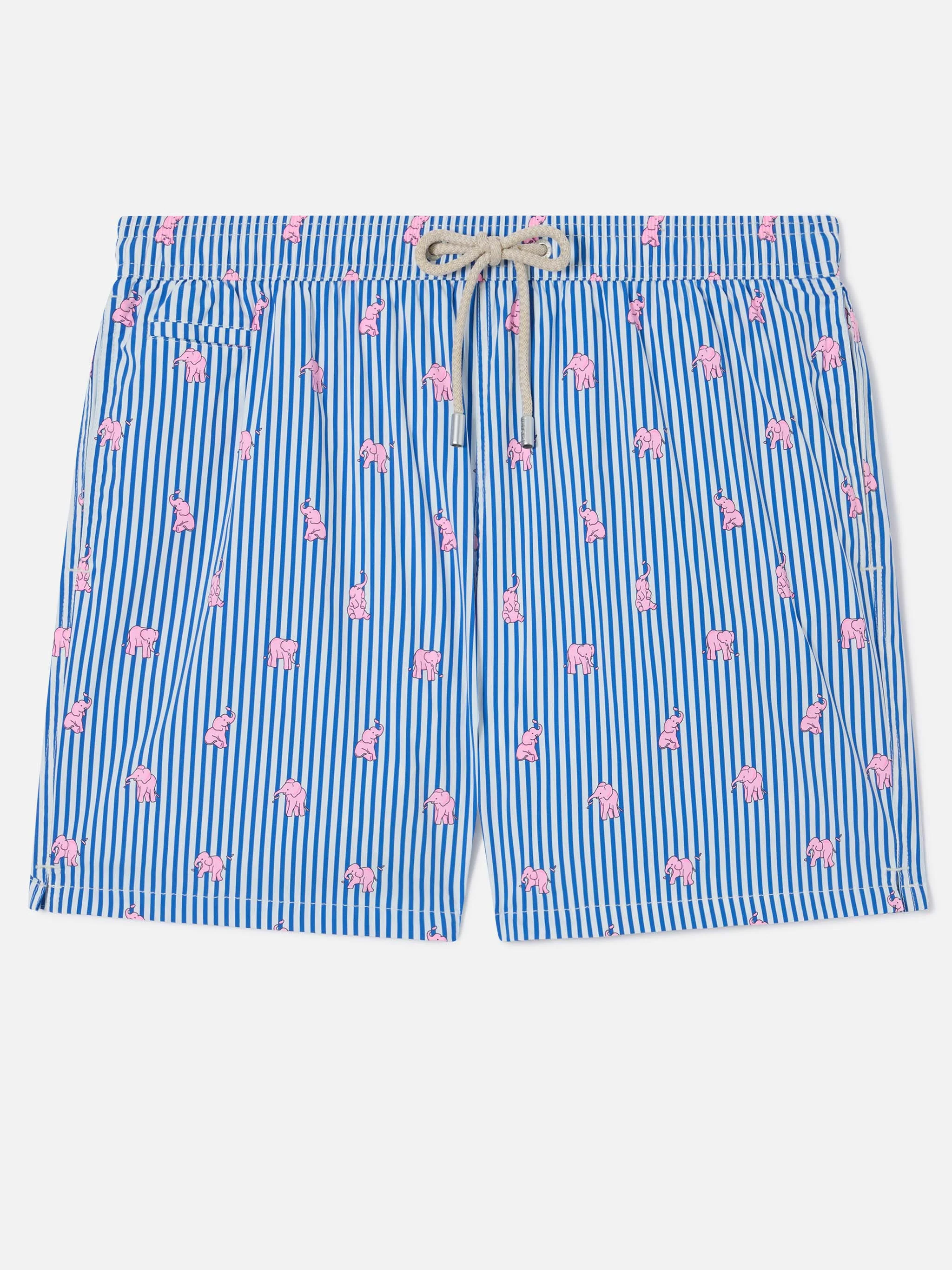 Navy Lighting Micro swim shorts with all-over elephant print