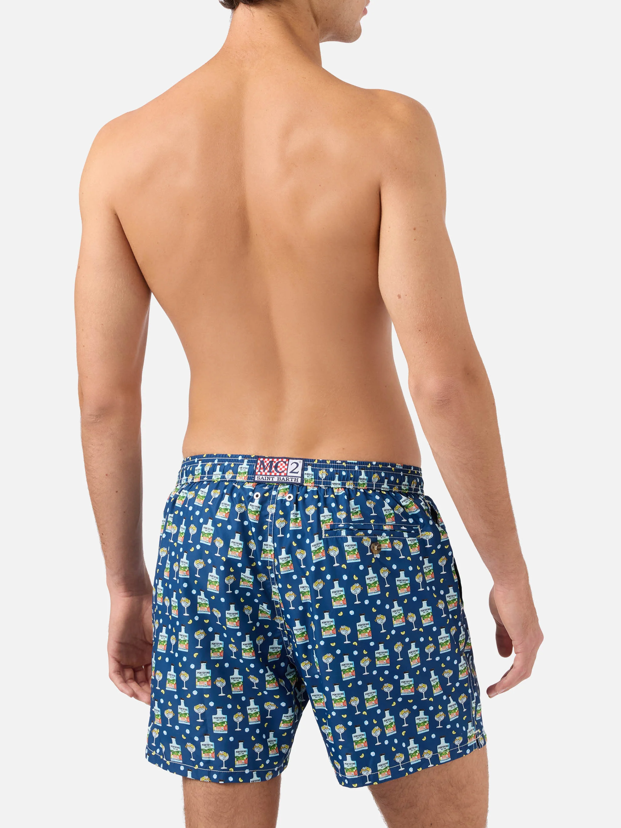 Navy Lighting Micro swim shorts with Portofino Gin print | Special Edition - Image 5