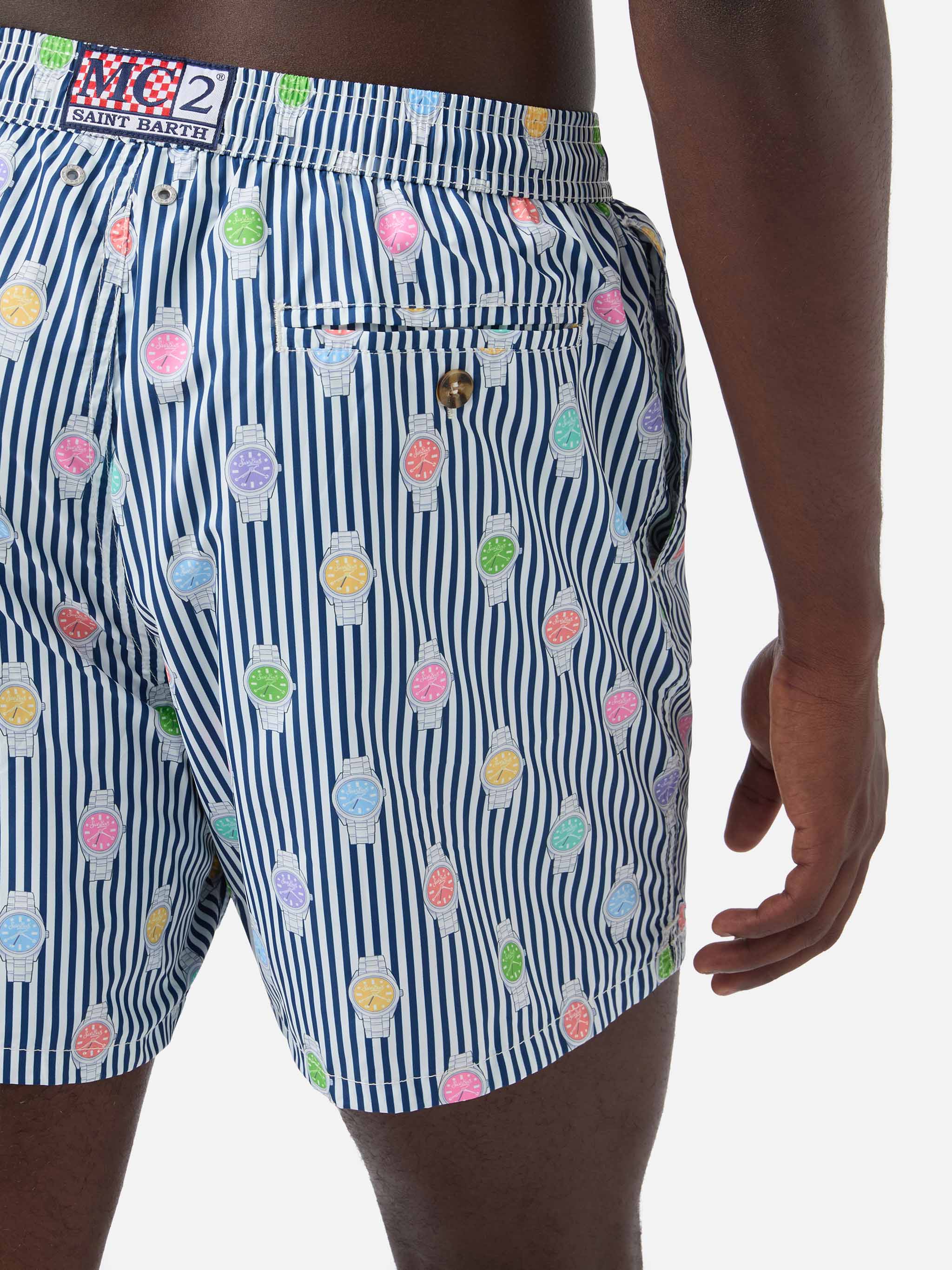 Navy striped Lighting Micro swim shorts with watch all-over print - Image 6
