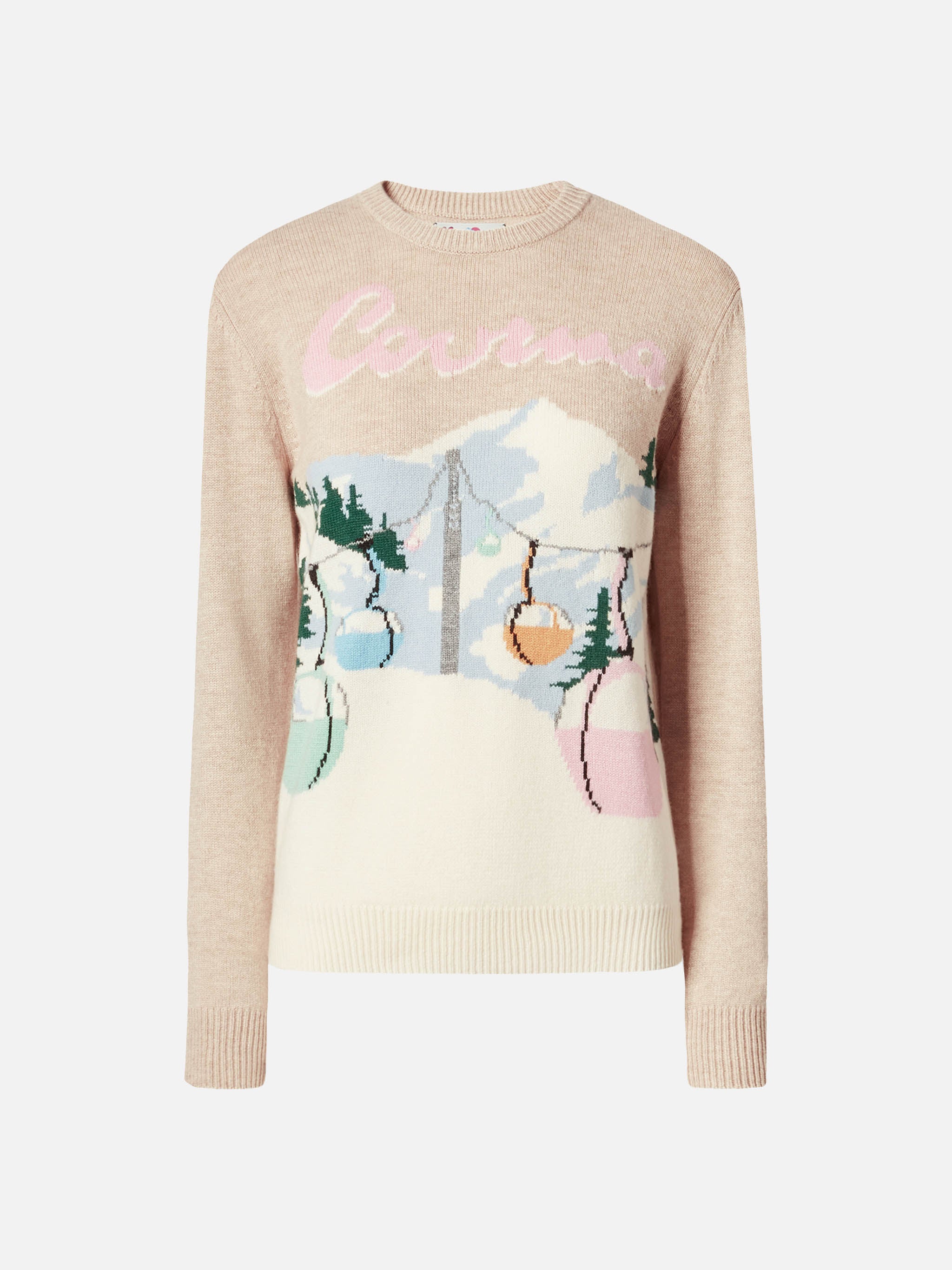 New Queen cashmere-blend sweater in beige with Courma postcard jacquard - Image 5