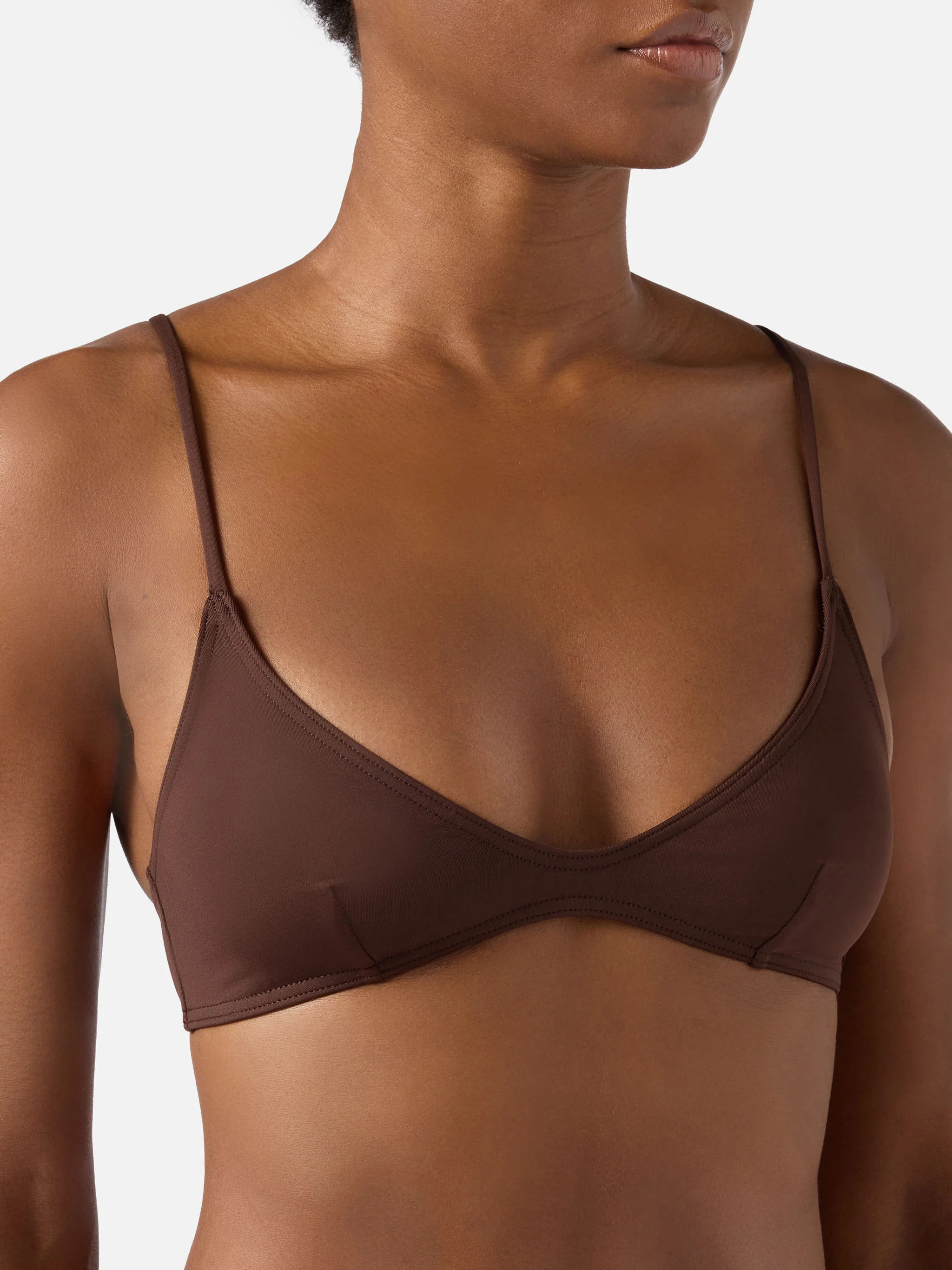 Paloma bralette with hook fastening bikini top in solid dark brown - Image 2