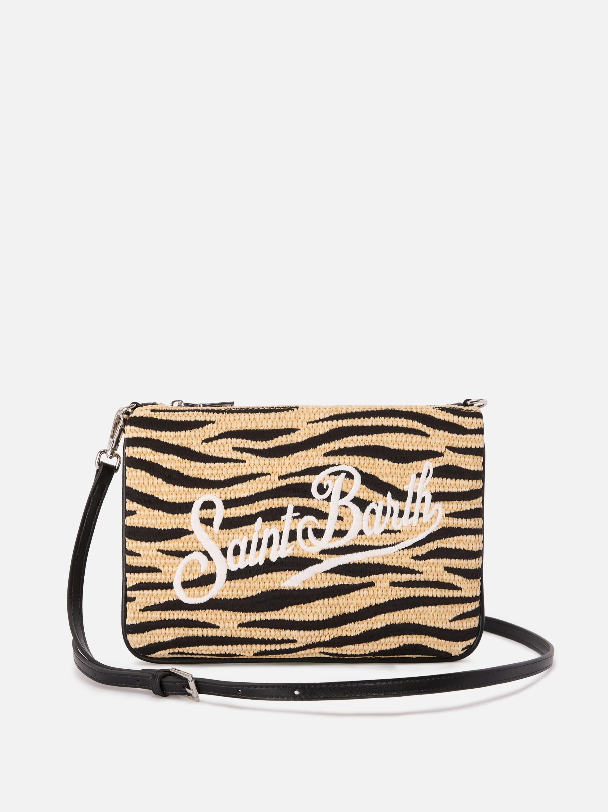 Parisienne embroidered zebra pouch with removable strap